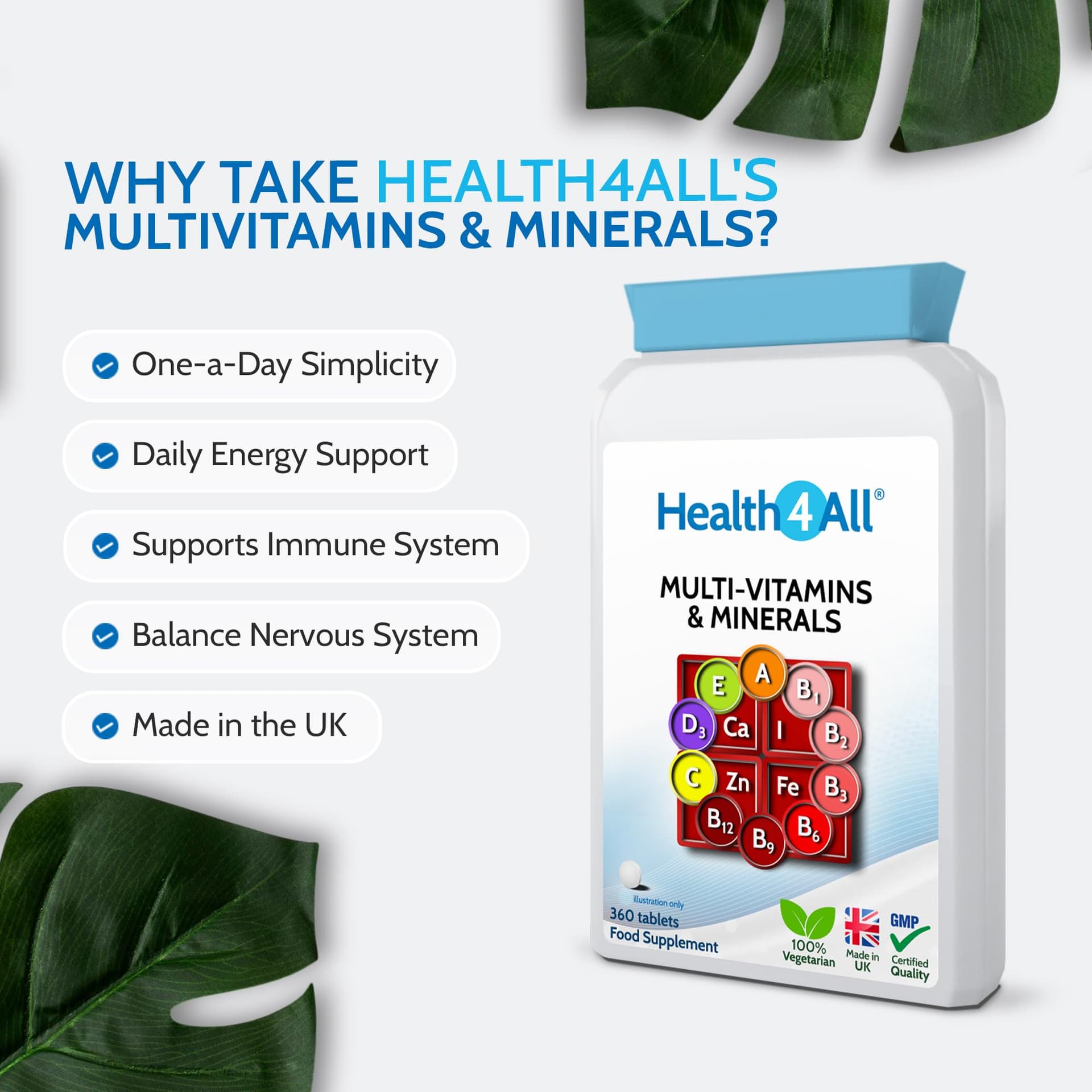 Health4All Multivitamins & Minerals One a Day 360 Easy to – Bild 2