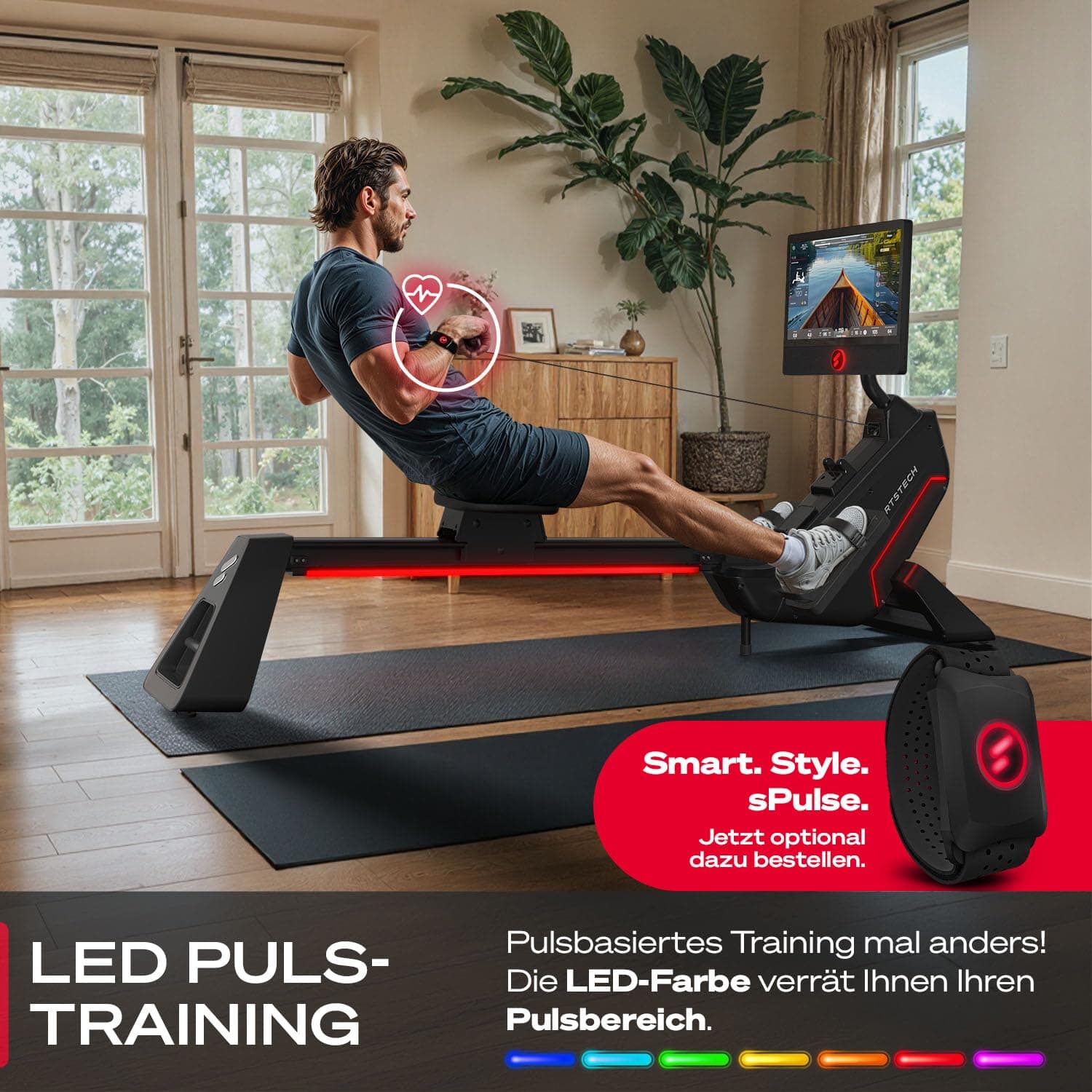 Sportstech Premium Rudergerät für zuhause + 21.5" Touch – Bild 2