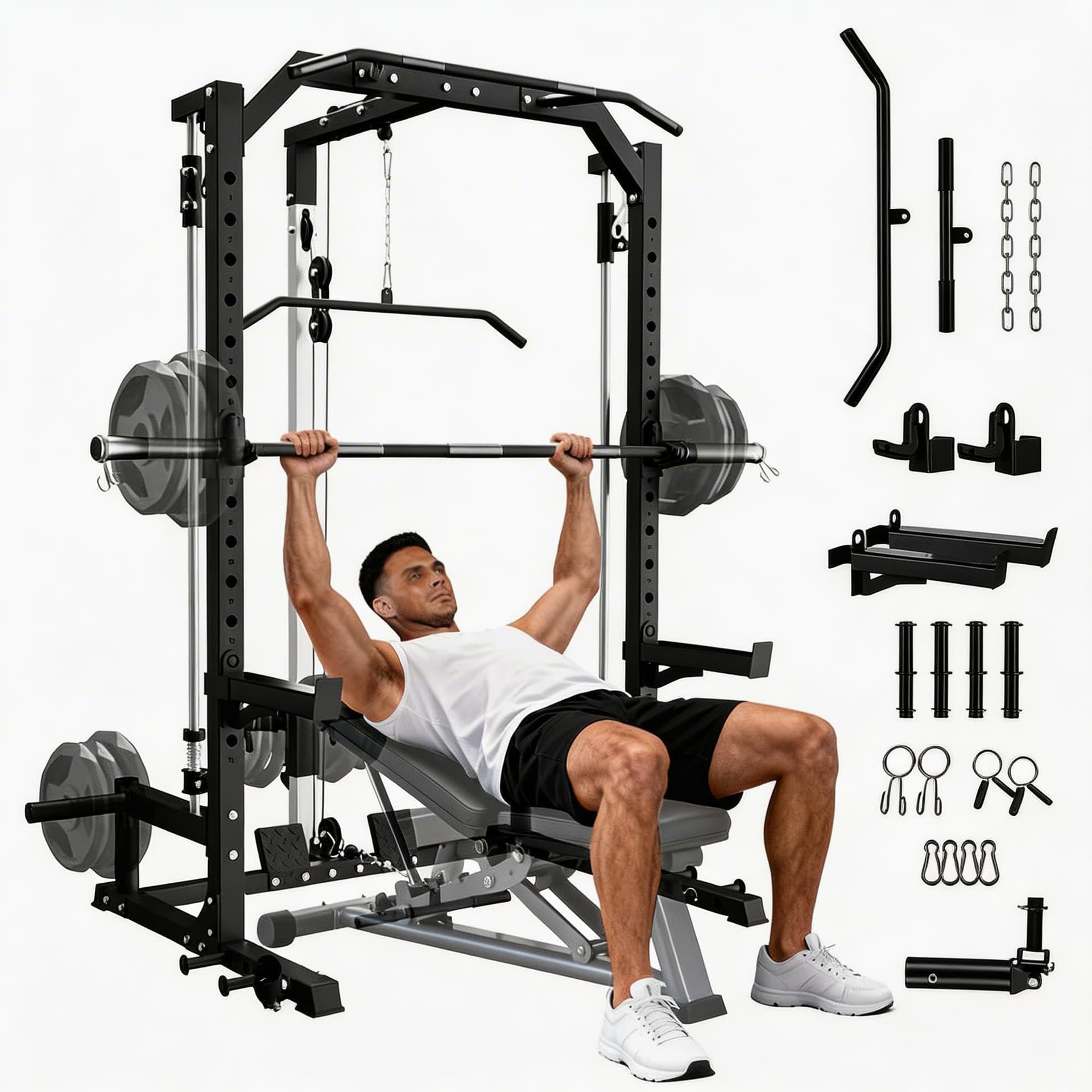 ActiveTrail Smith Machine Home Gym with LAT Pulldown System