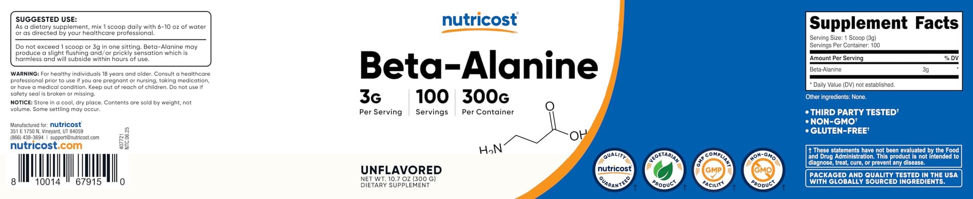 Nutricost Beta Alanine Powder 300 Grams (10.7oz – Bild 6