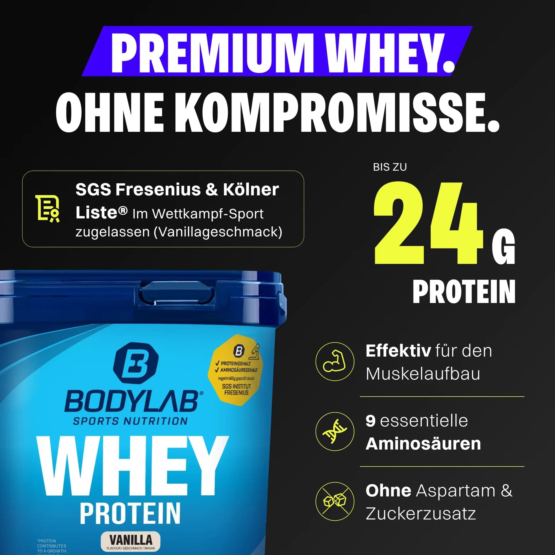 Bodylab24 Whey Protein Pulver, Vanille, 1kg – Bild 2