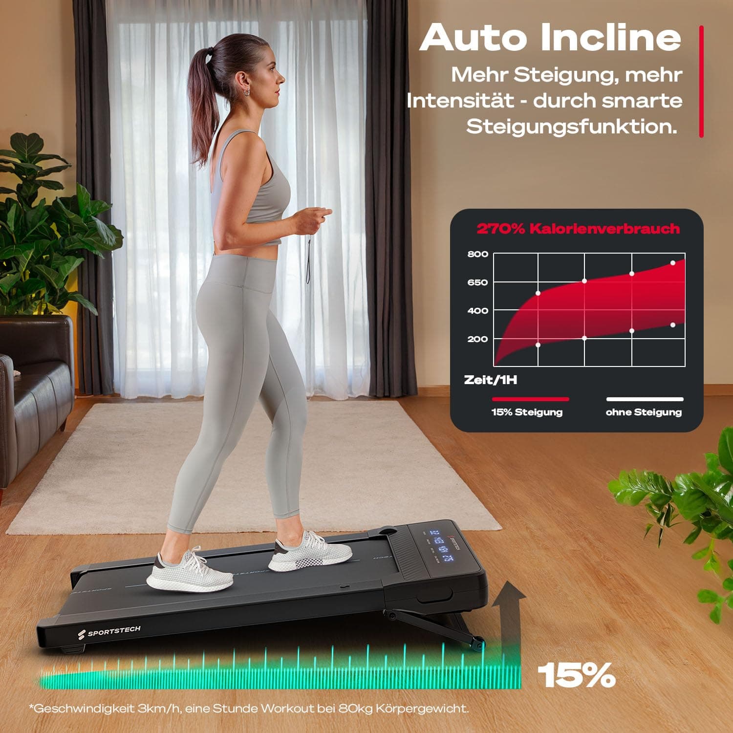 Sportstech Spad500 Laufband, 126 x 58 x 15,8 cm, 27,6 kg – Bild 2