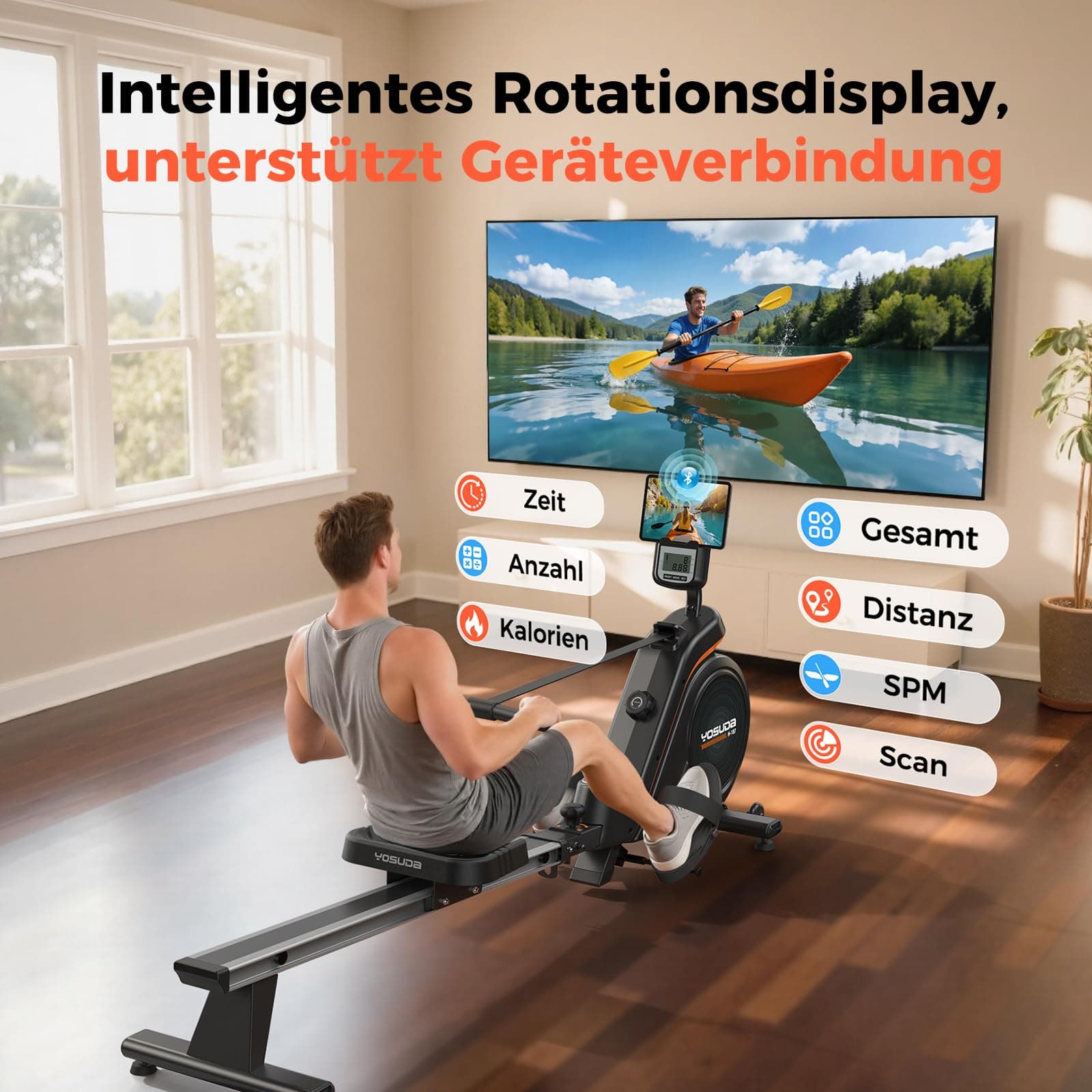 YOSUDA Rudergerät Zuhause, 16 Dynam. Widerstand, für Große bis 181kg – Bild 5