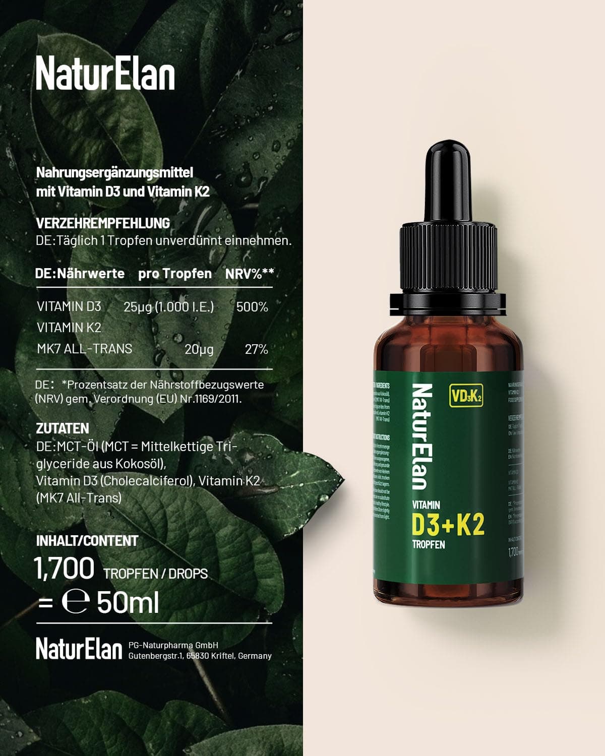 NaturElan Vitamin D3 K2 hochdosiert Tropfen - 50ml – Bild 4
