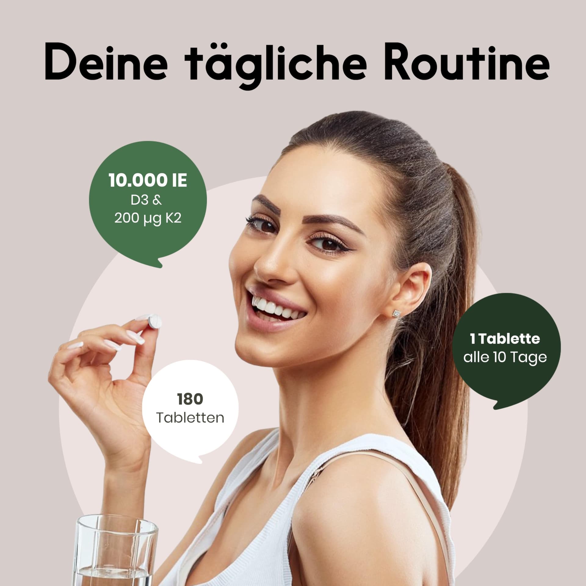 Bloom Naturals Beauty Supplements Vitamin D3 K2 hochdosiert – 180 Tabletten – Bild 3