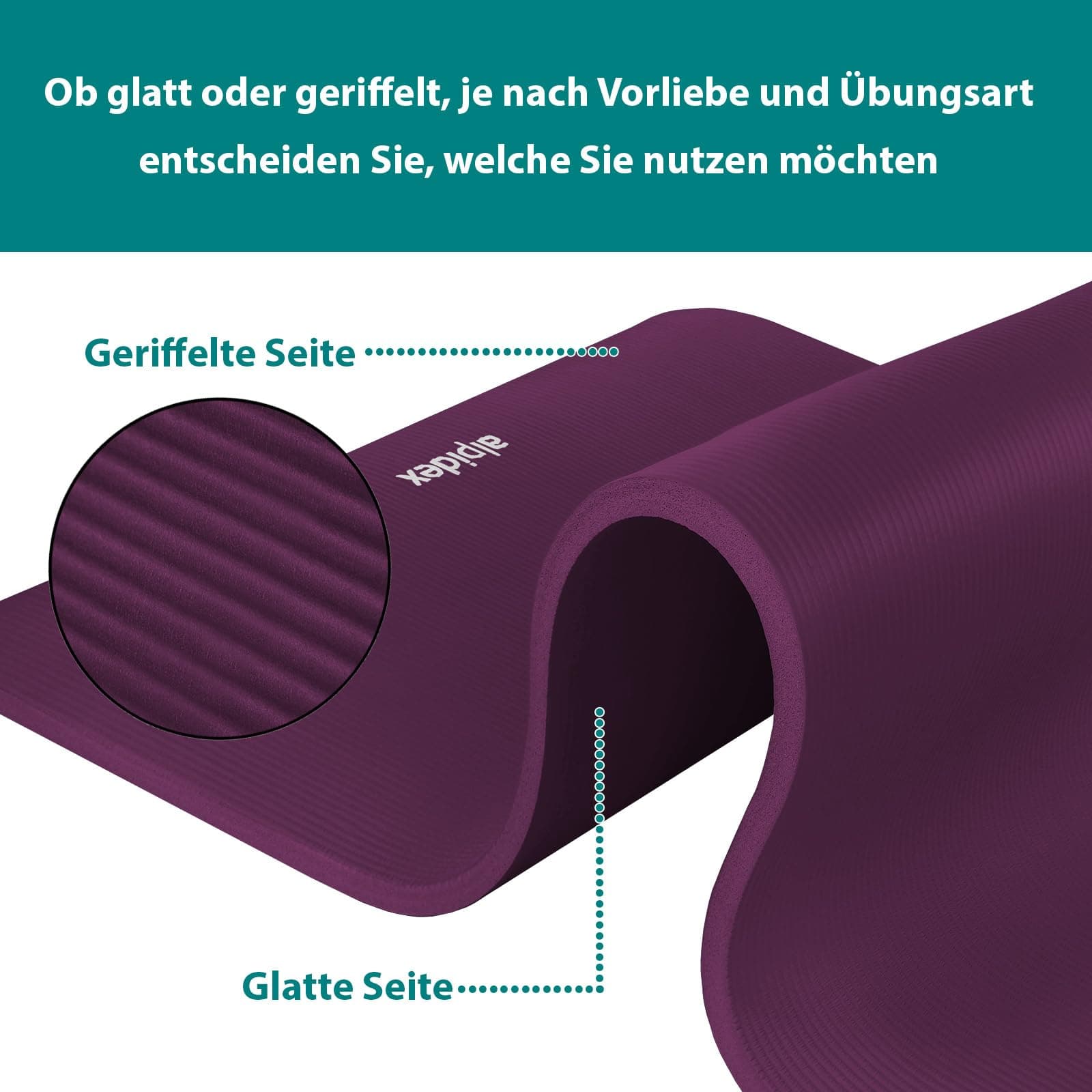 ALPIDEX Yogamatte Dick 1,5 cm 190x60cm Gymnastikmatte – Bild 3