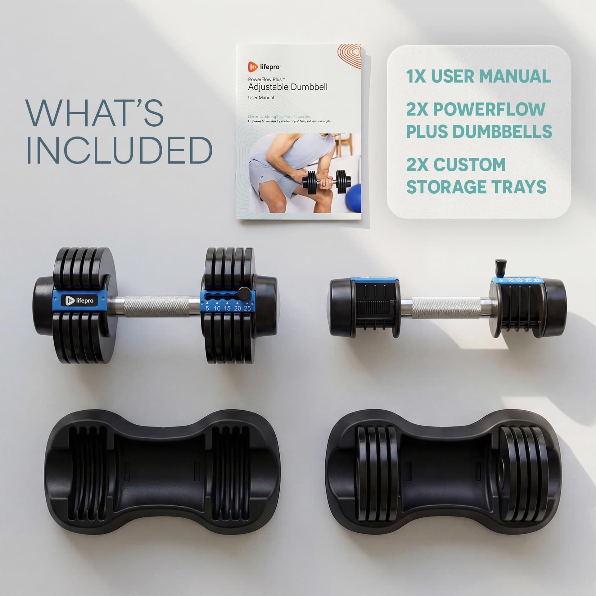 Lifepro Powerflow Plus Adjustable Dumbbell Set of 2 with Rack – 5 to 25 lb – Bild 8