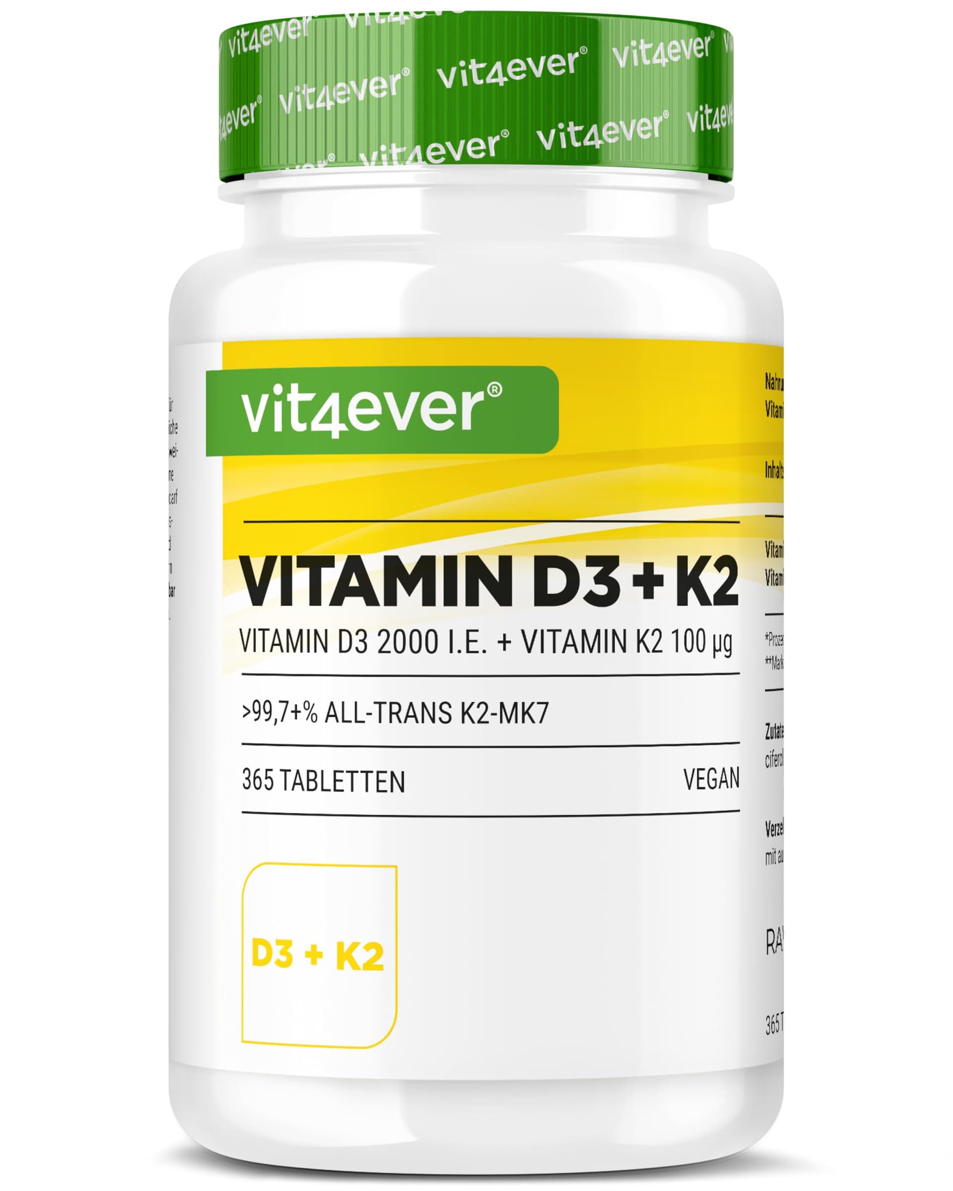 Vit4ever Vitamine D3 + K2-365 Comprimés