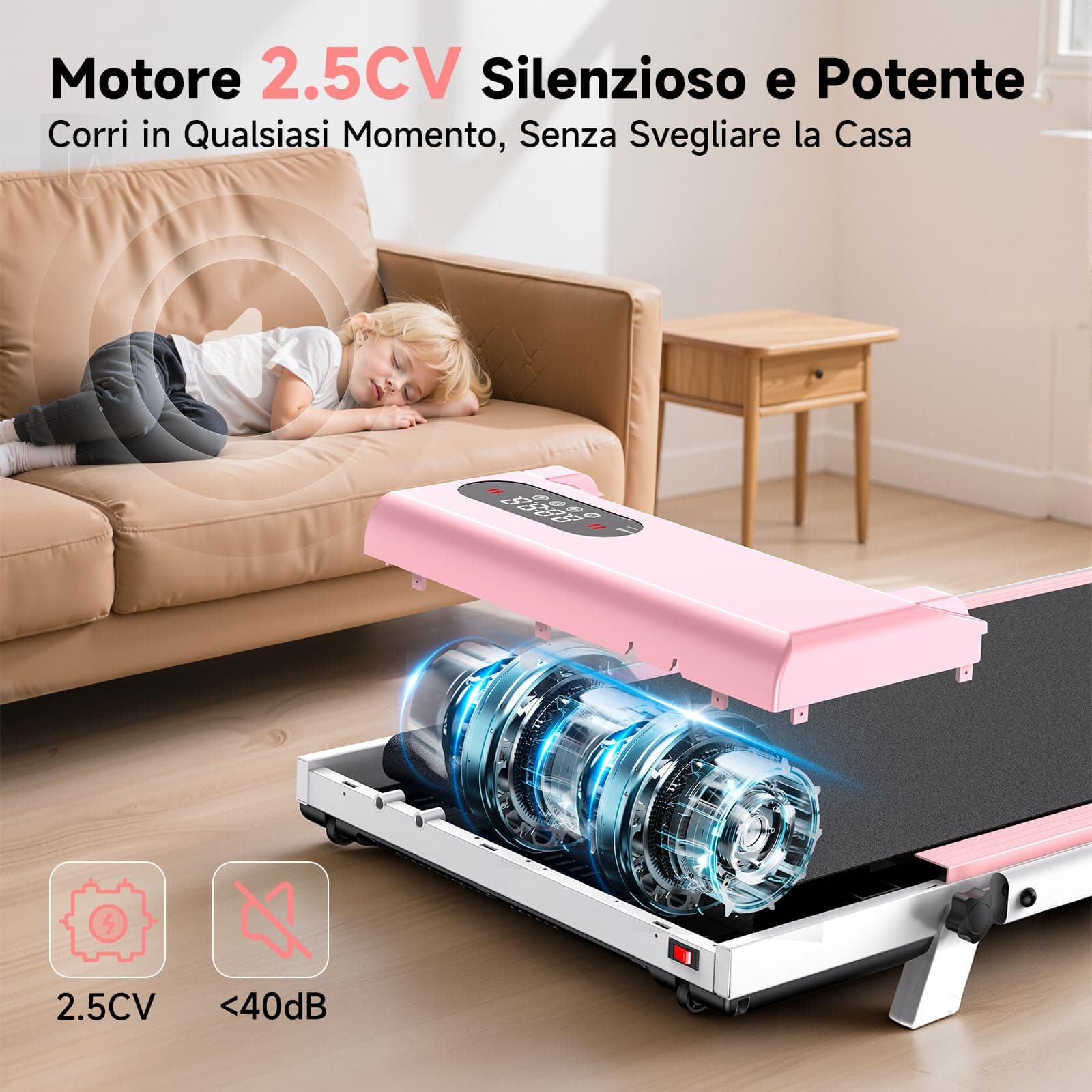 HOMEFITNESSCODE Tapis Roulant Elettrico Salvaspazio 8% – Bild 4