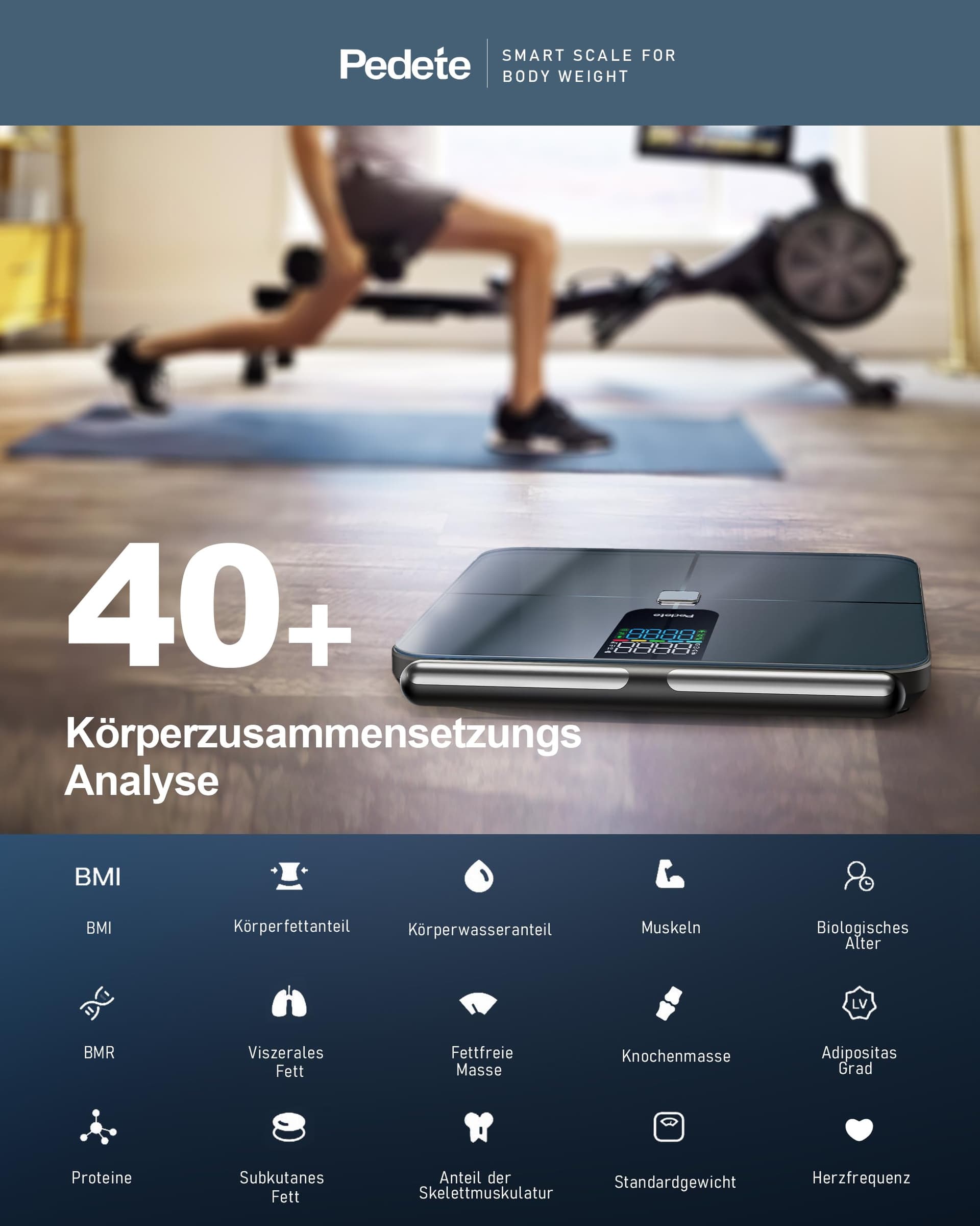 pedete Körperfettwaage Smart Waage Personen,digitale Personenwaage – Bild 3
