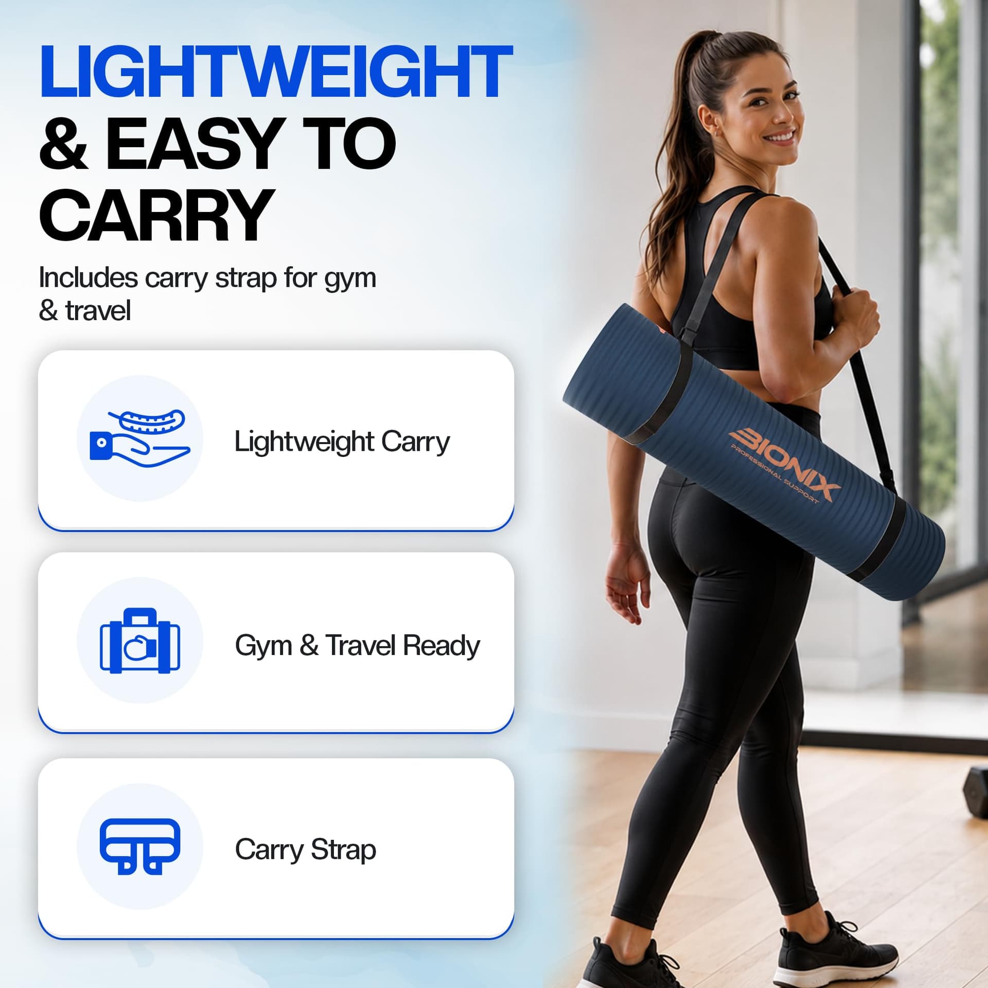 Bionix Professional Support Bionix Exercise Yoga Mat with Carry Handle Strap – Bild 6