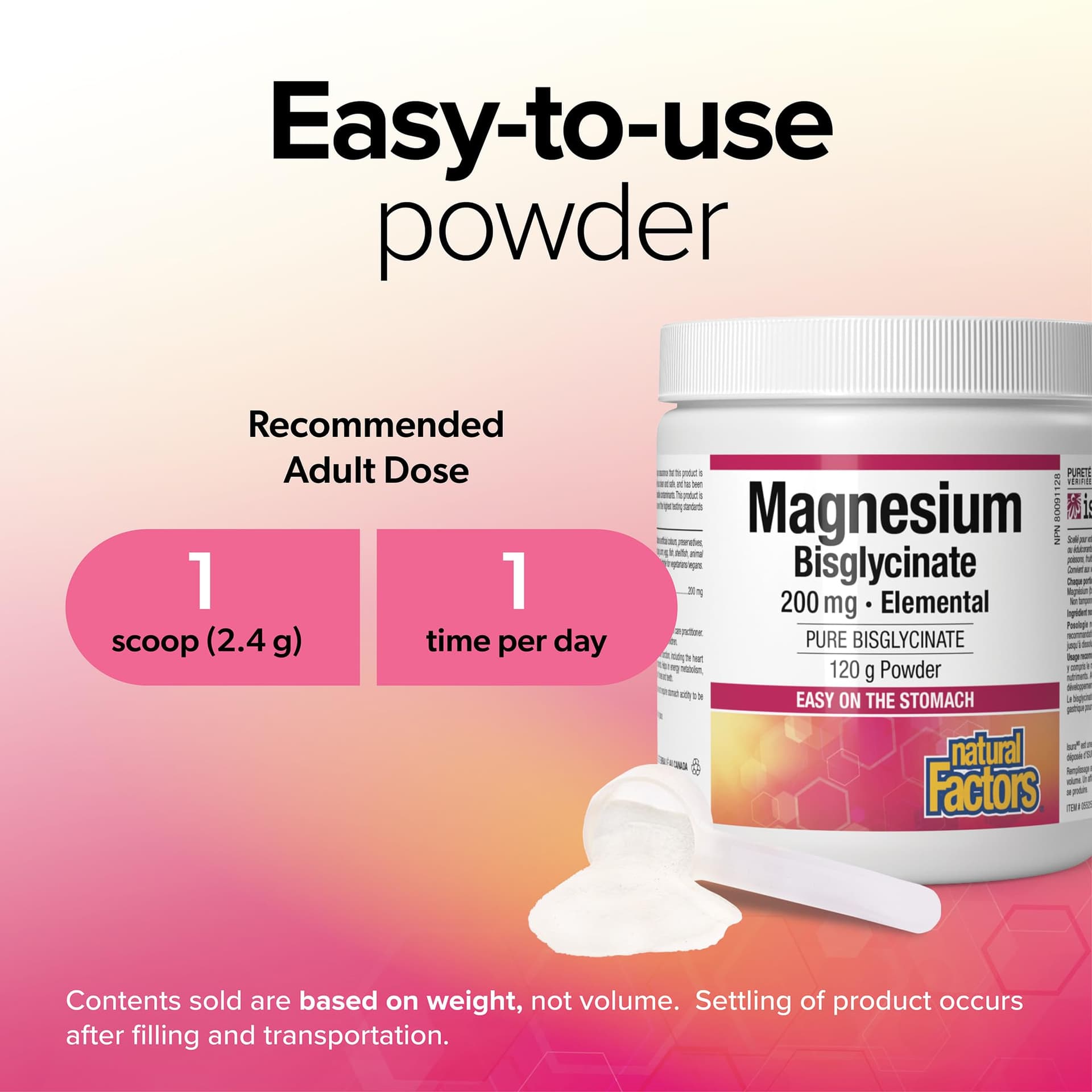 Natural Factors Magnesium Bisglycinate 200 mg Powder, 120 g – Bild 3