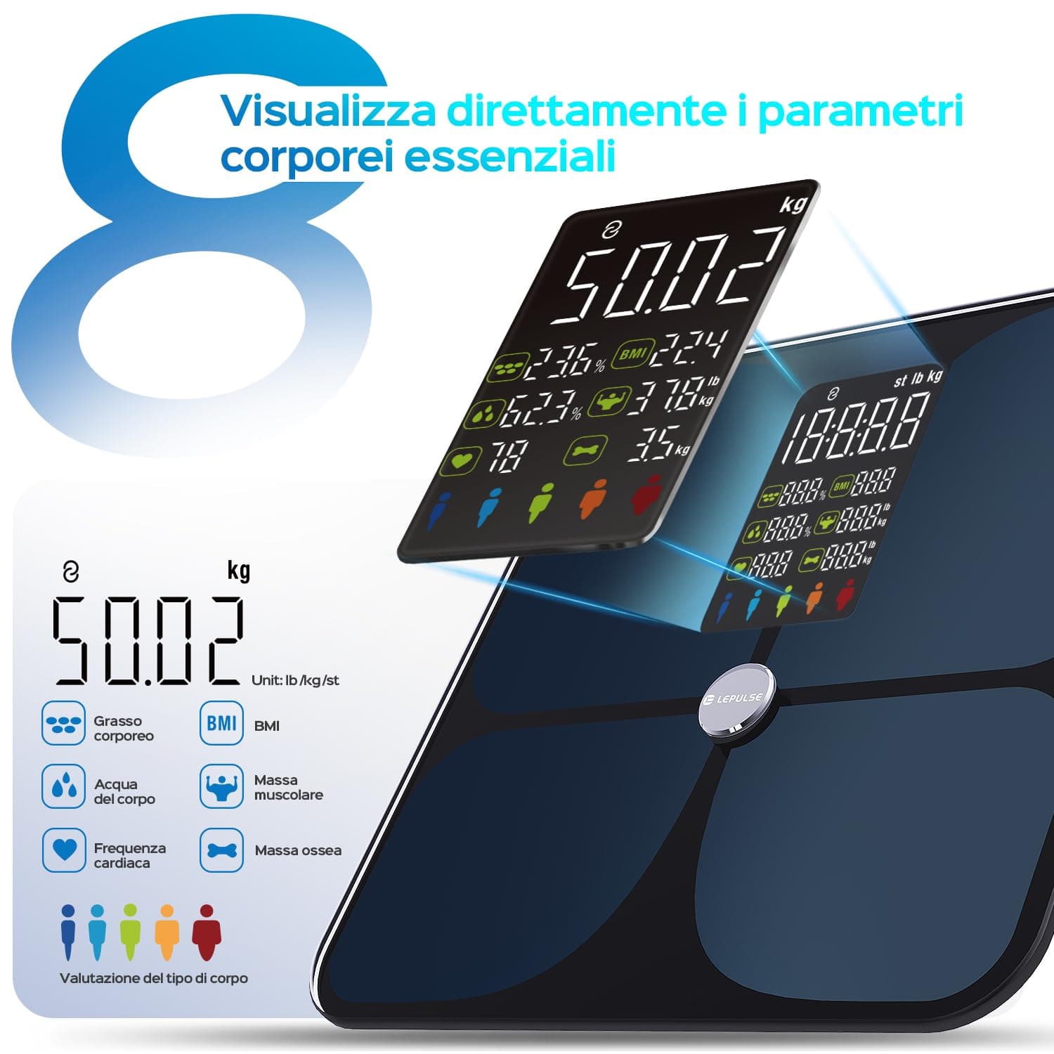 Lepulse Bilancia Pesapersone Digitale con App Bluetooth – Bild 3