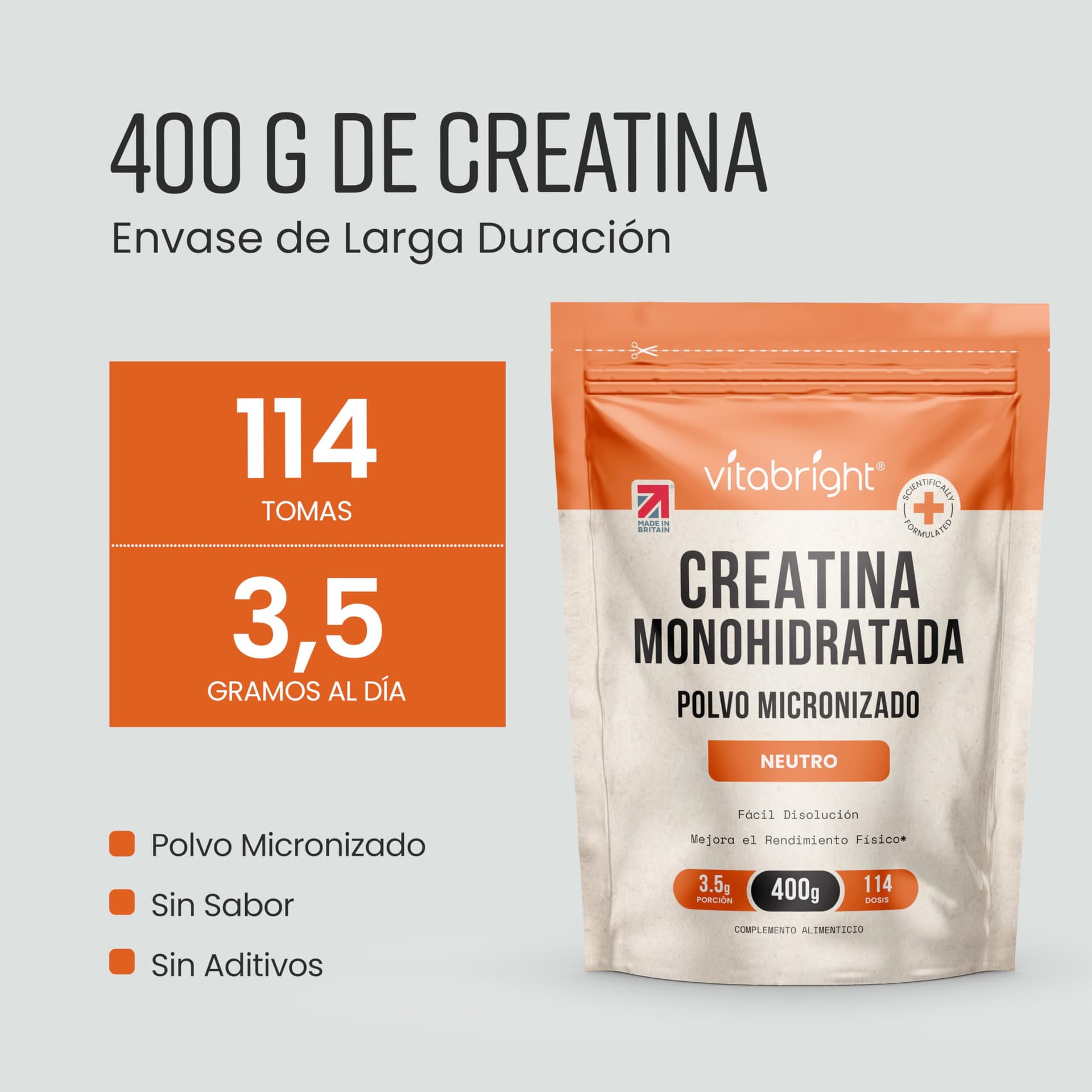 VitaBright Creatine Monohydrate Powder Micronised | 400g – Bild 8