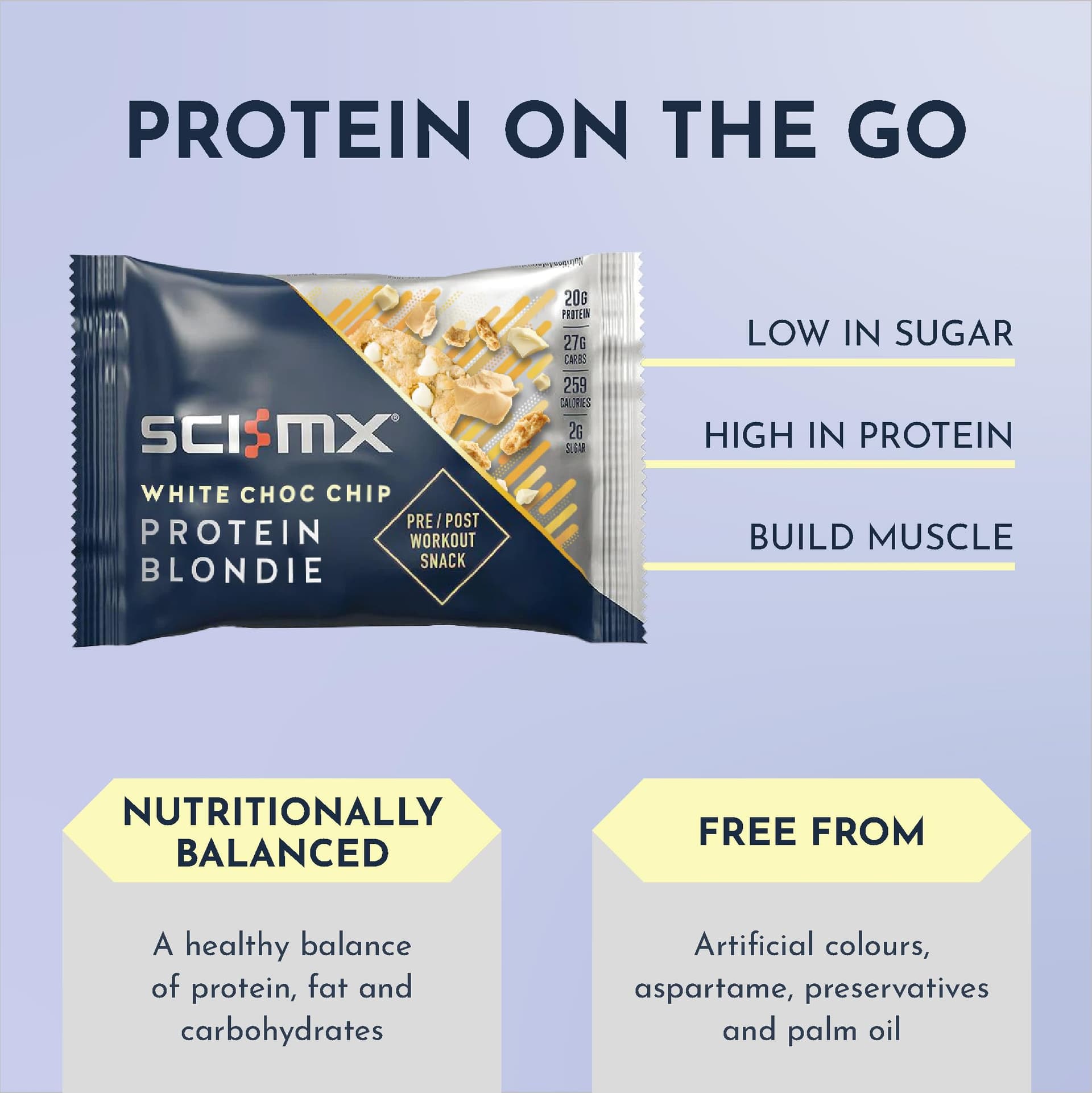 SCI-MX High Protein White Choc Chip Blondie Box - 20g – Bild 2