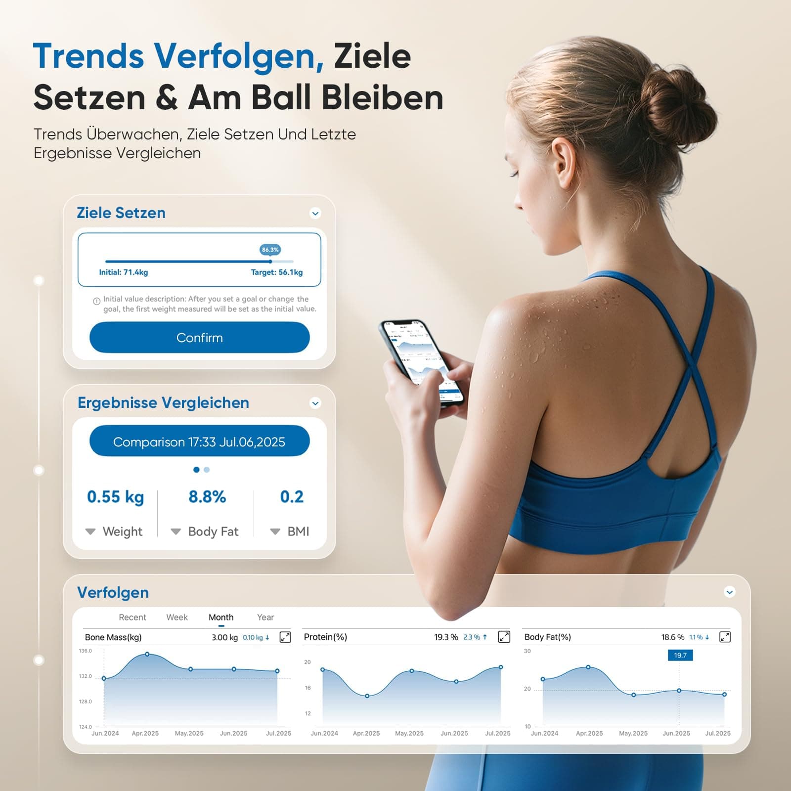 masmssm Personenwaage Körperfettwaage Smart Waage Personen Digitale – Bild 5