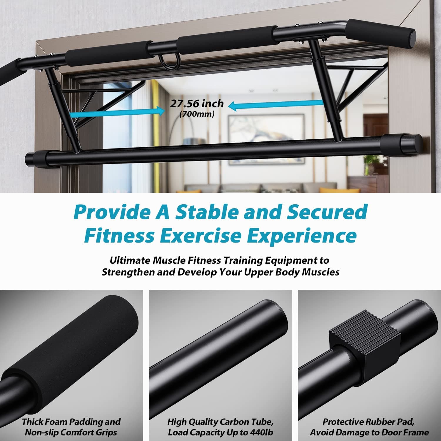 JX FITNESS Klimmzugstange Türrahmen Pull Up Bar mit – Bild 6