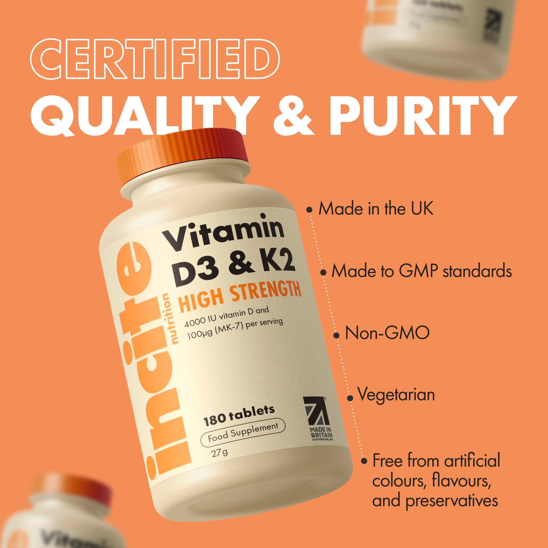Incite Nutrition Vitamin D3 K2 (MK7) 100ug - 6 Month’s Supply - High Strength 180 Tablets – Bild 5