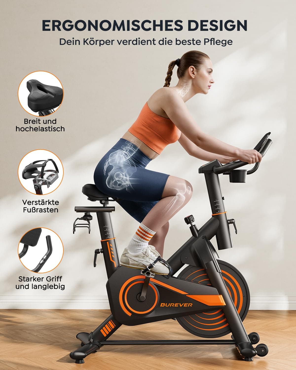 Burever Heimtrainer Fahrrad mit App – Bild 3