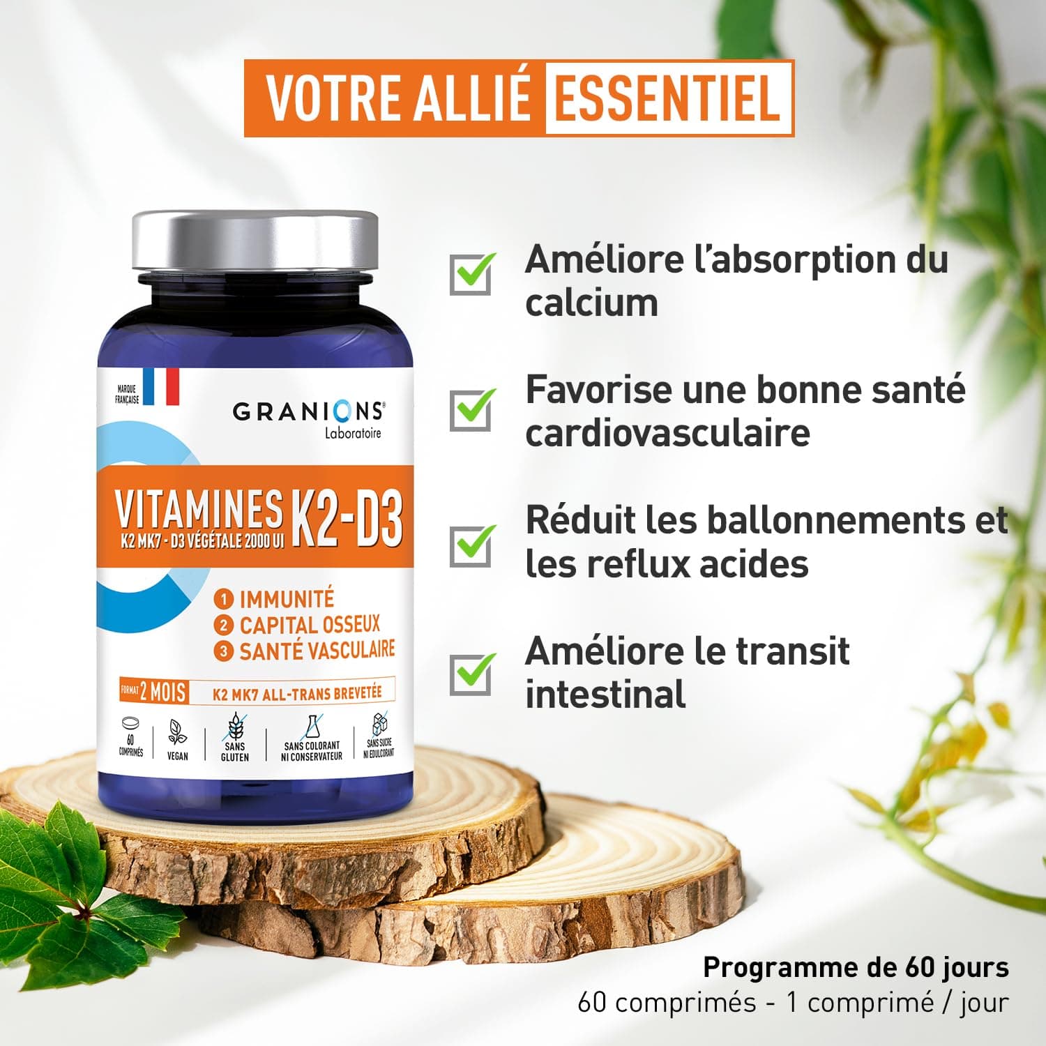 Granions VITAMINE D3 K2 MK7 - Vitamine D3 2000 UI + K2 200 mg – Bild 4