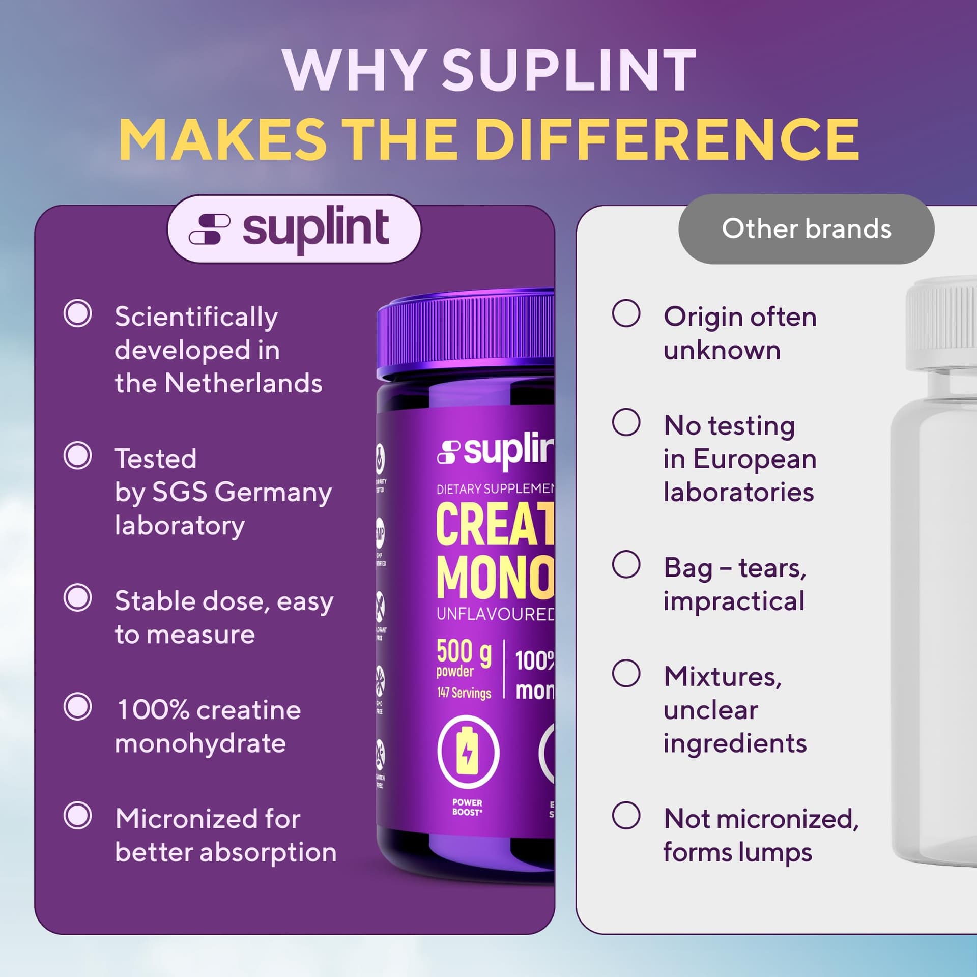 SUPLINT Сreatin Monohydrat Pulver 500 g – Bild 5