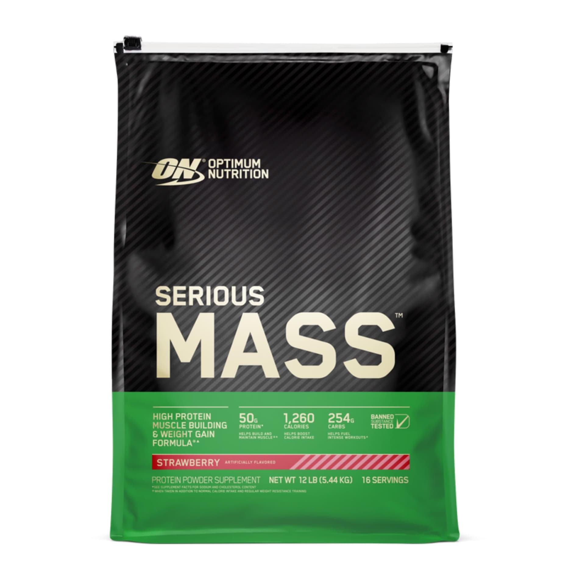Optimum Nutrition Serious Mass Weight Gainer Pulver, Geschmack Erdbeere, 5.45kg