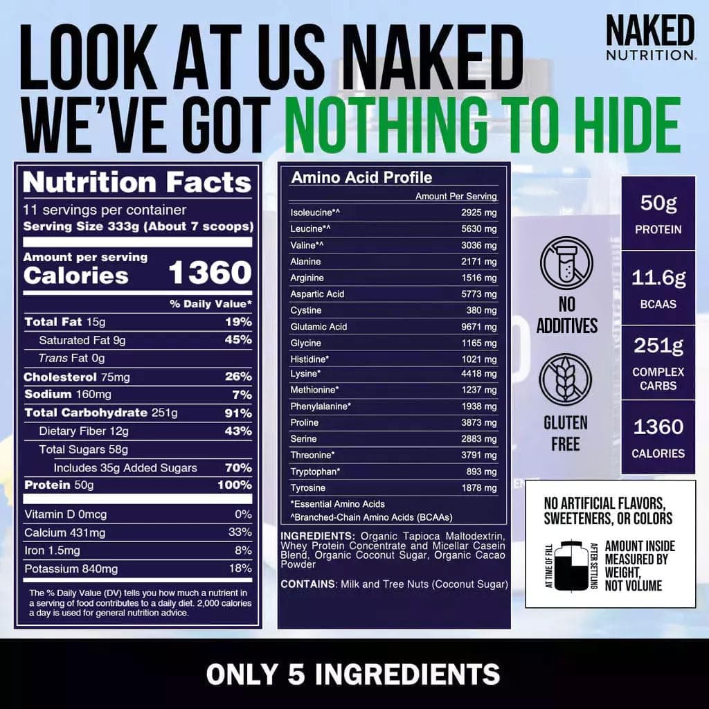 NAKED Chocolate Mass Gainer - All Natural Weight Gainer Protein Powder - 8lb – Bild 4