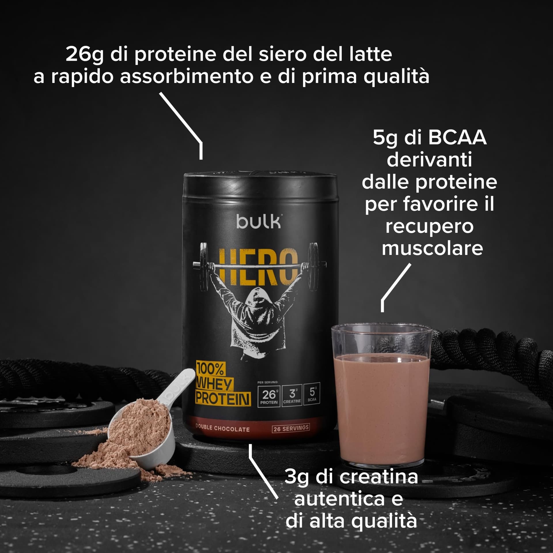 Bulk Hero Whey Protein Powder | Double Chocolate | 26 Servings | 26g – Bild 2