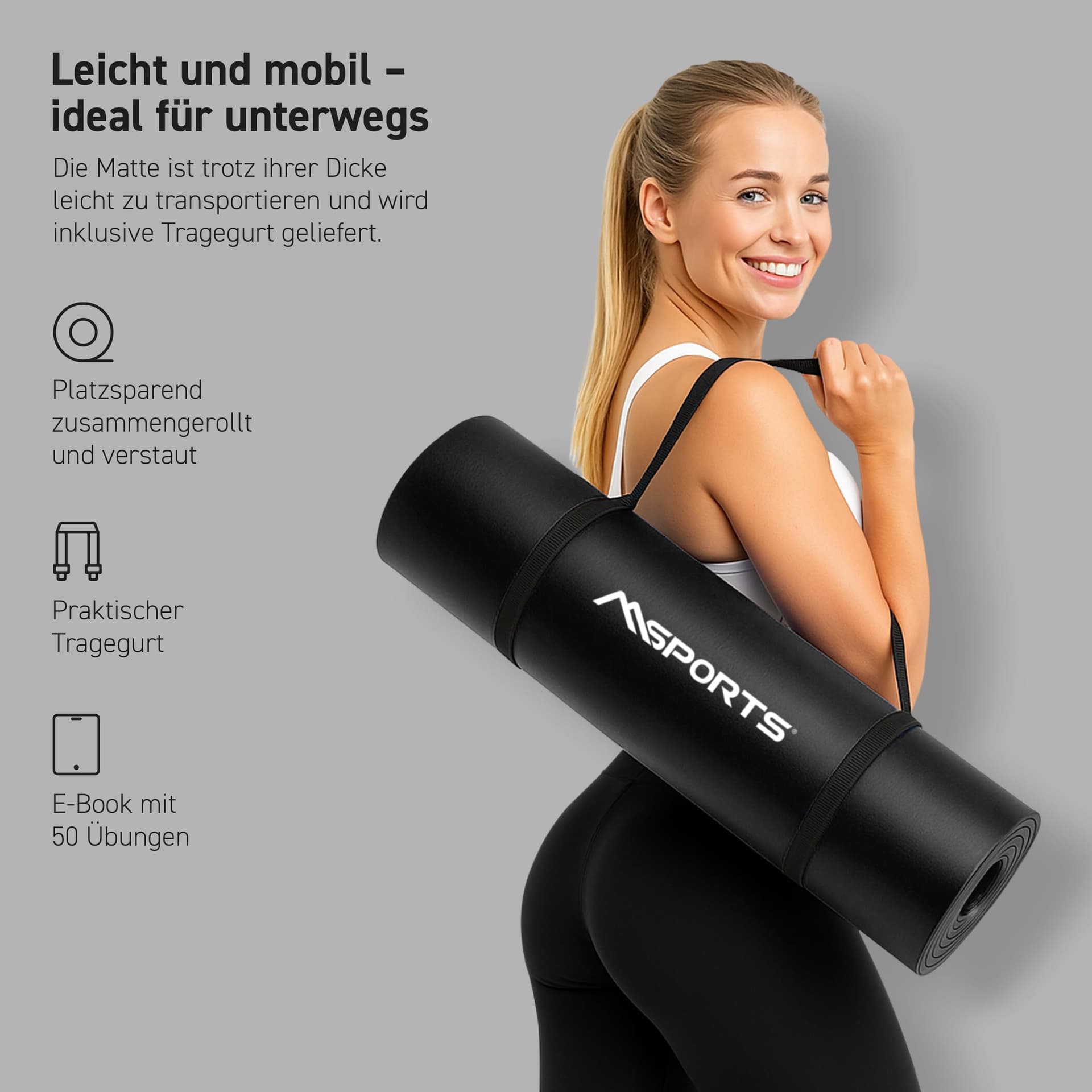 MSPORTS Gymnastikmatte Premium inkl. Tragegurt + – Bild 3