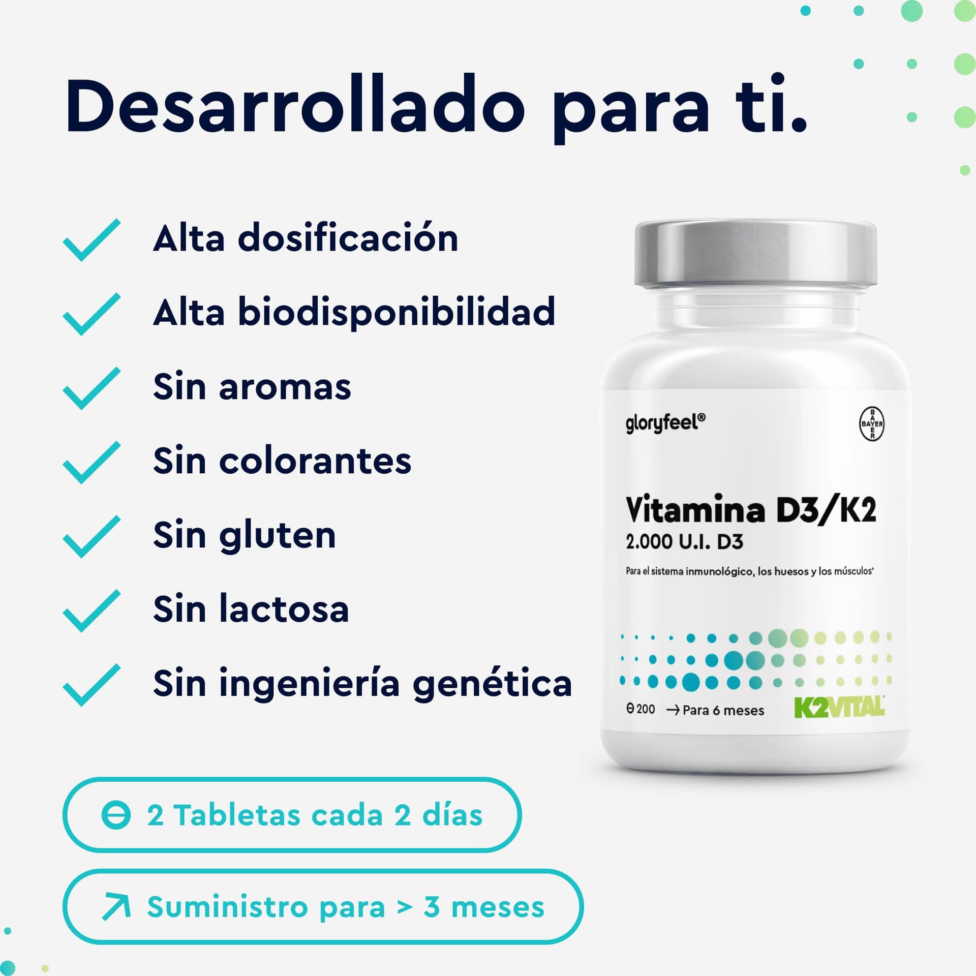 Gloryfeel Vitamina D3 + K2 ad alto dosaggio - 200 compresse – Bild 5