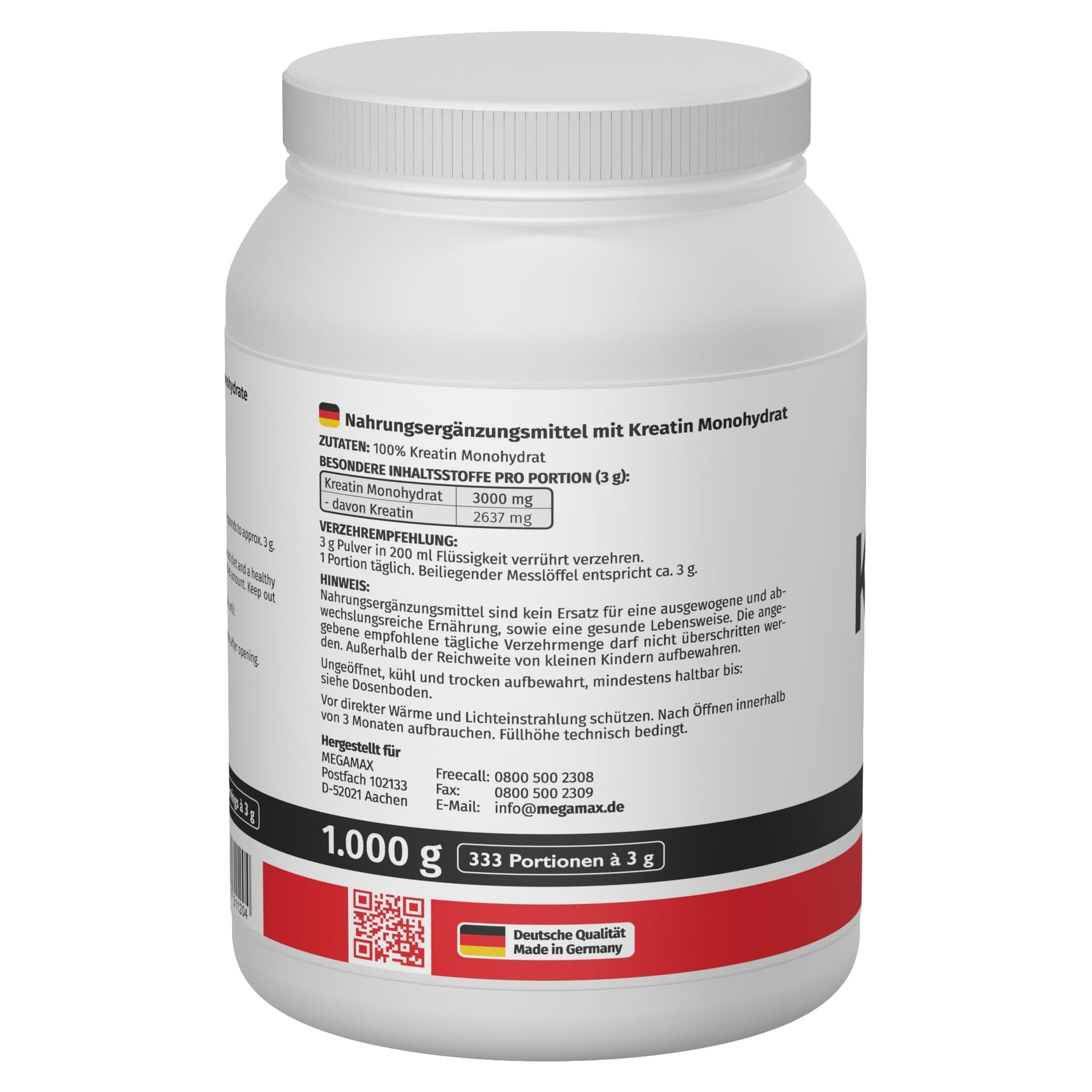 MEGAMAX Nutrition MEGAMAX Kreatin Pulver 1 kg – Bild 3