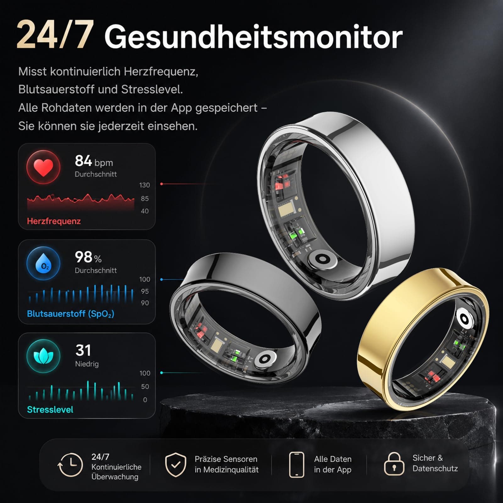 findtime Smart Ring Fitness Ring Tracker Smartringe für Herren Damen – Bild 2