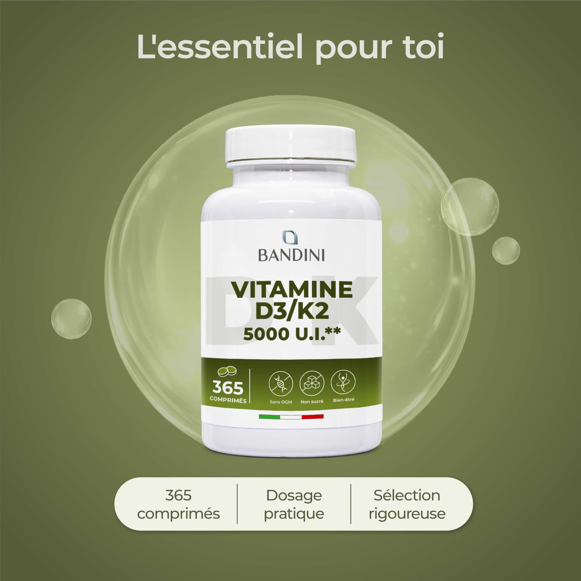 Bandini ® Vitamine D3 K2 365 Comprimés – Bild 4