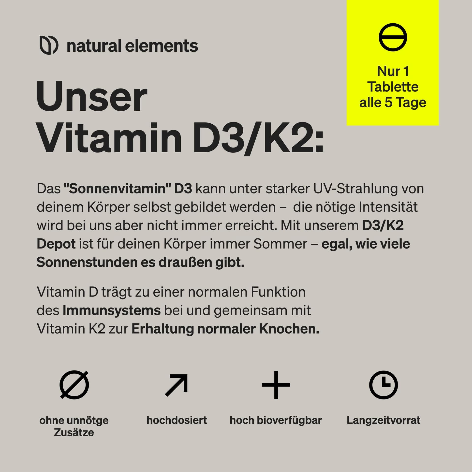 Natural Elements Vitamin D3 + K2 Depot – 180 Tabletten – Bild 4