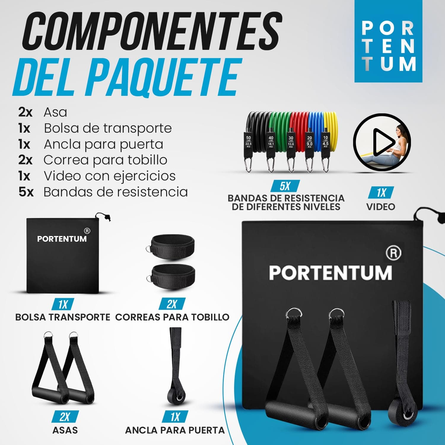 PORTENTUM Set Elastici Fitness di Resistenza 5 Bande – Bild 3