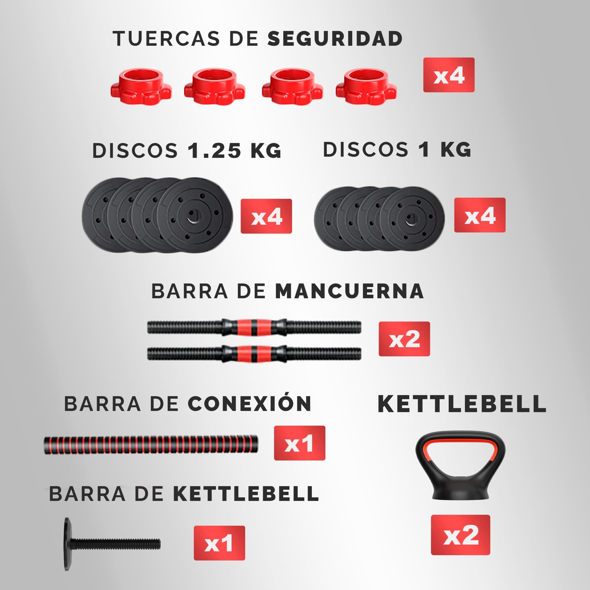 JUPPLIES Juego de Mancuernas Ajustables 4 en 1 + Kettlebell - 10kg – Bild 4