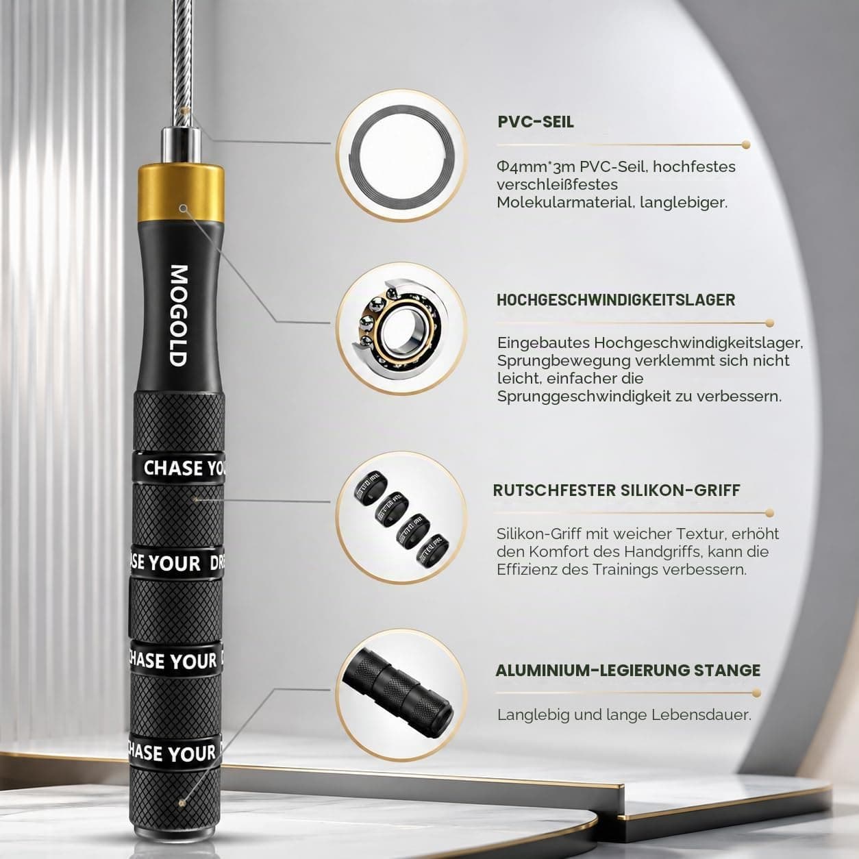 MOGOLD Profi Springseil für Boxen Sport Erwachsene Fitness – Bild 3