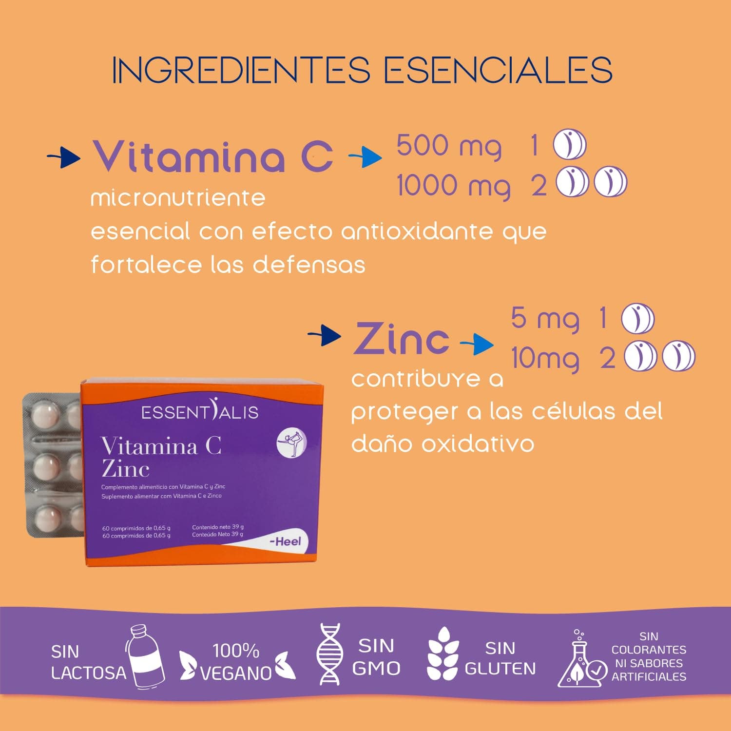 Essentialis Vitamina C + Zinc, 60 comprimidos – Bild 2