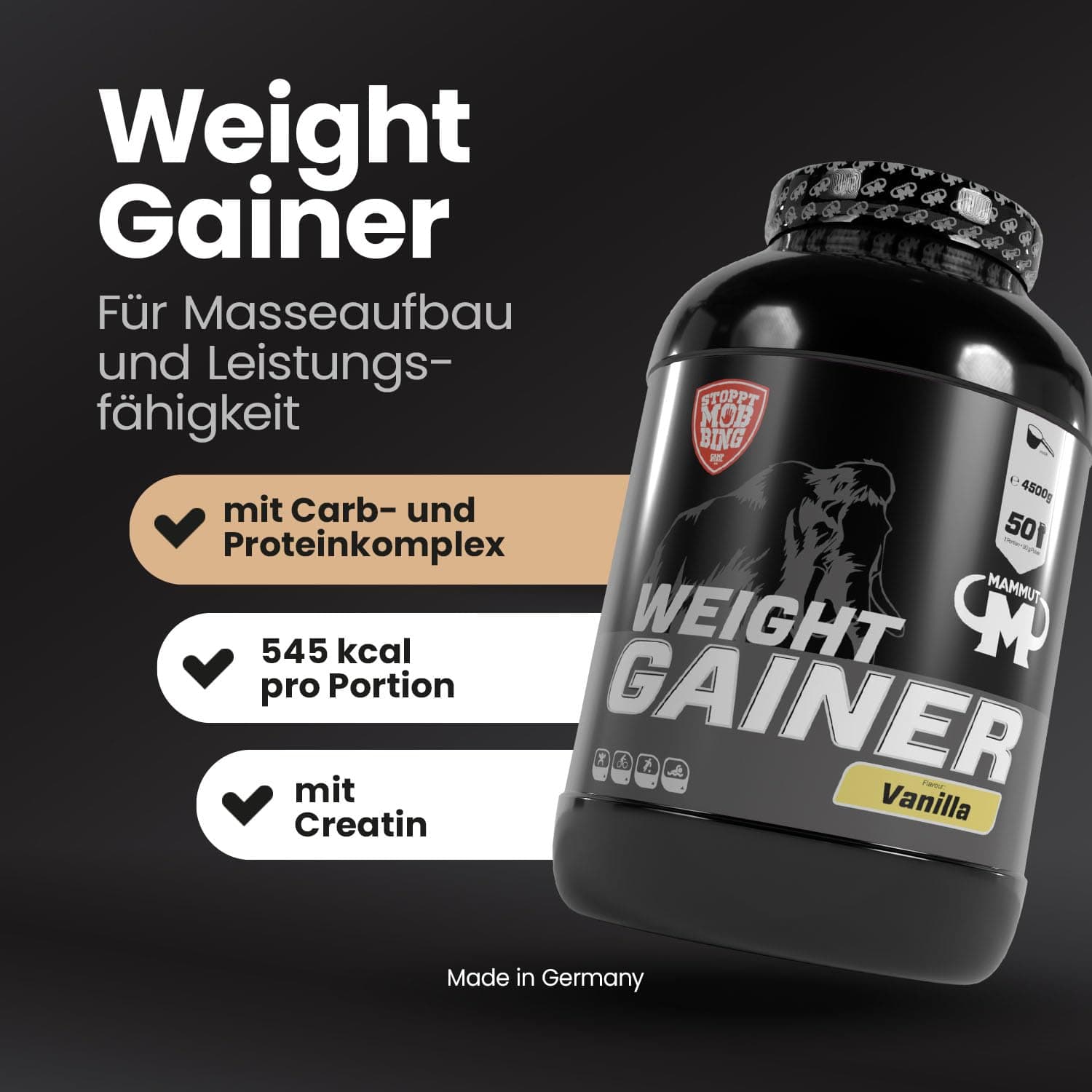 Mammut Nutrition Crash Weight Gainer Pulver Vanilla – 4,5 kg – Bild 2