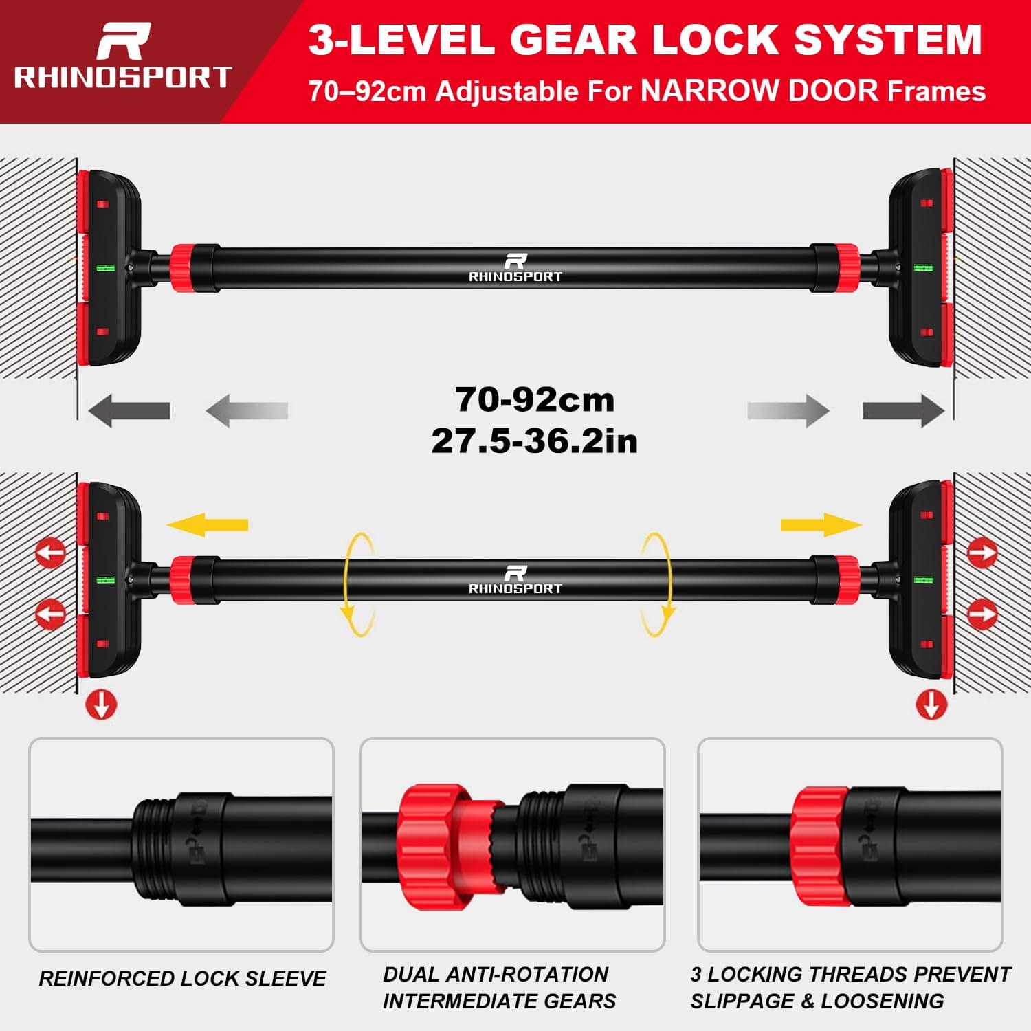 RHINOSPORT Door Pull Up Bar Doorway Strength Training Chin – Bild 4