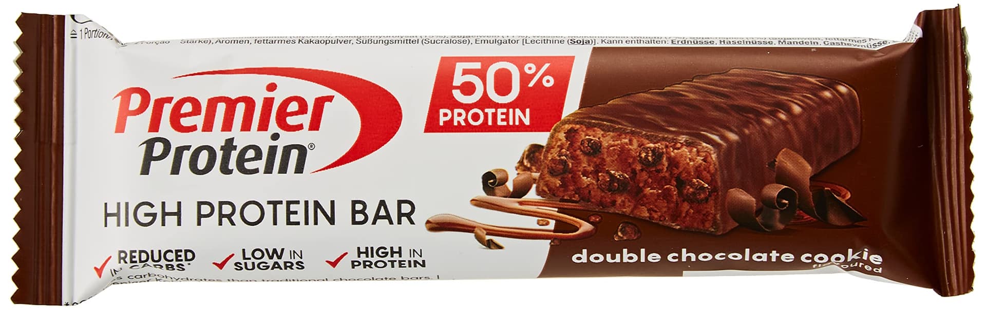 Premier Protein - High Protein Bar 50% - Double Chocolate Cookie - 16x40g – Bild 2