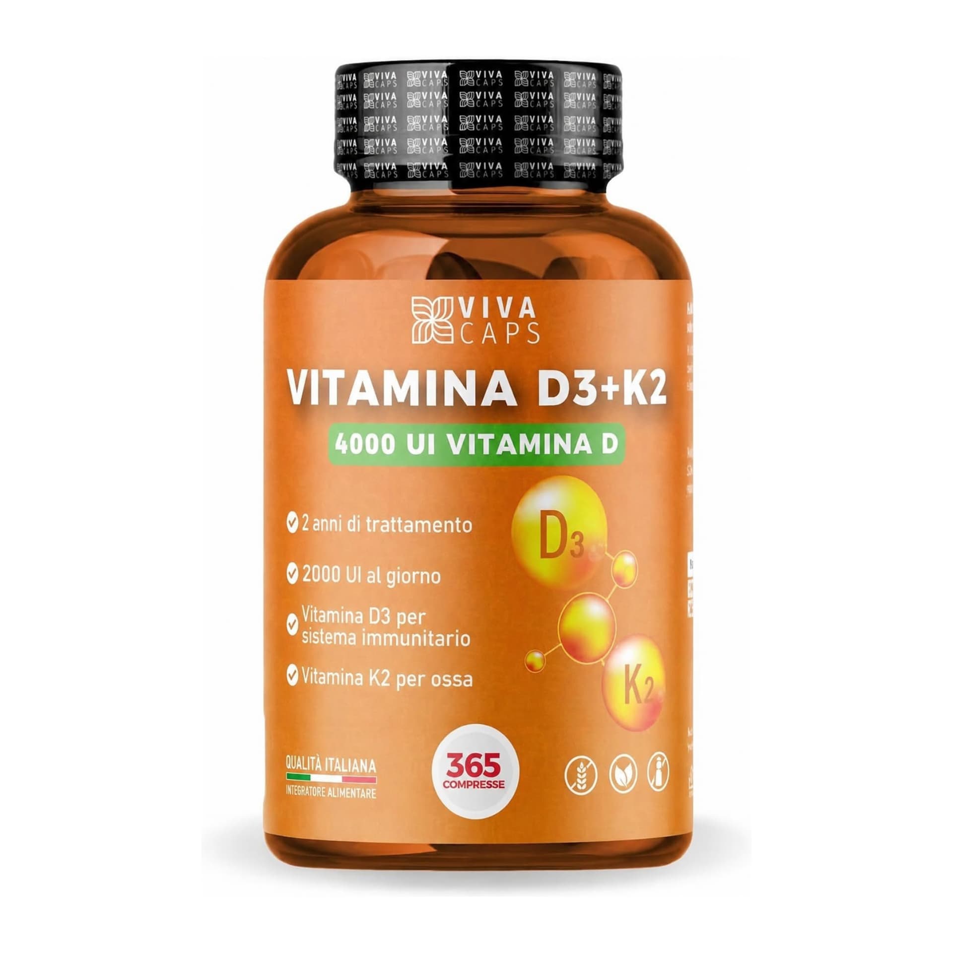 VIVACAPS Vitamina d3 k2 mk7 vegana alto dosaggio 365 Micro compresse