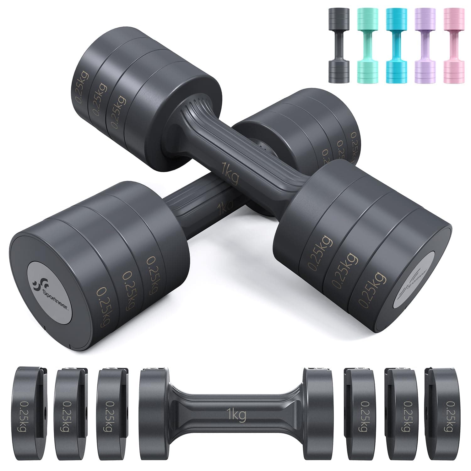 Sportneer Sportneer Lot de 2 haltères, réglables, pour femme, de 1 à 2,5 kg