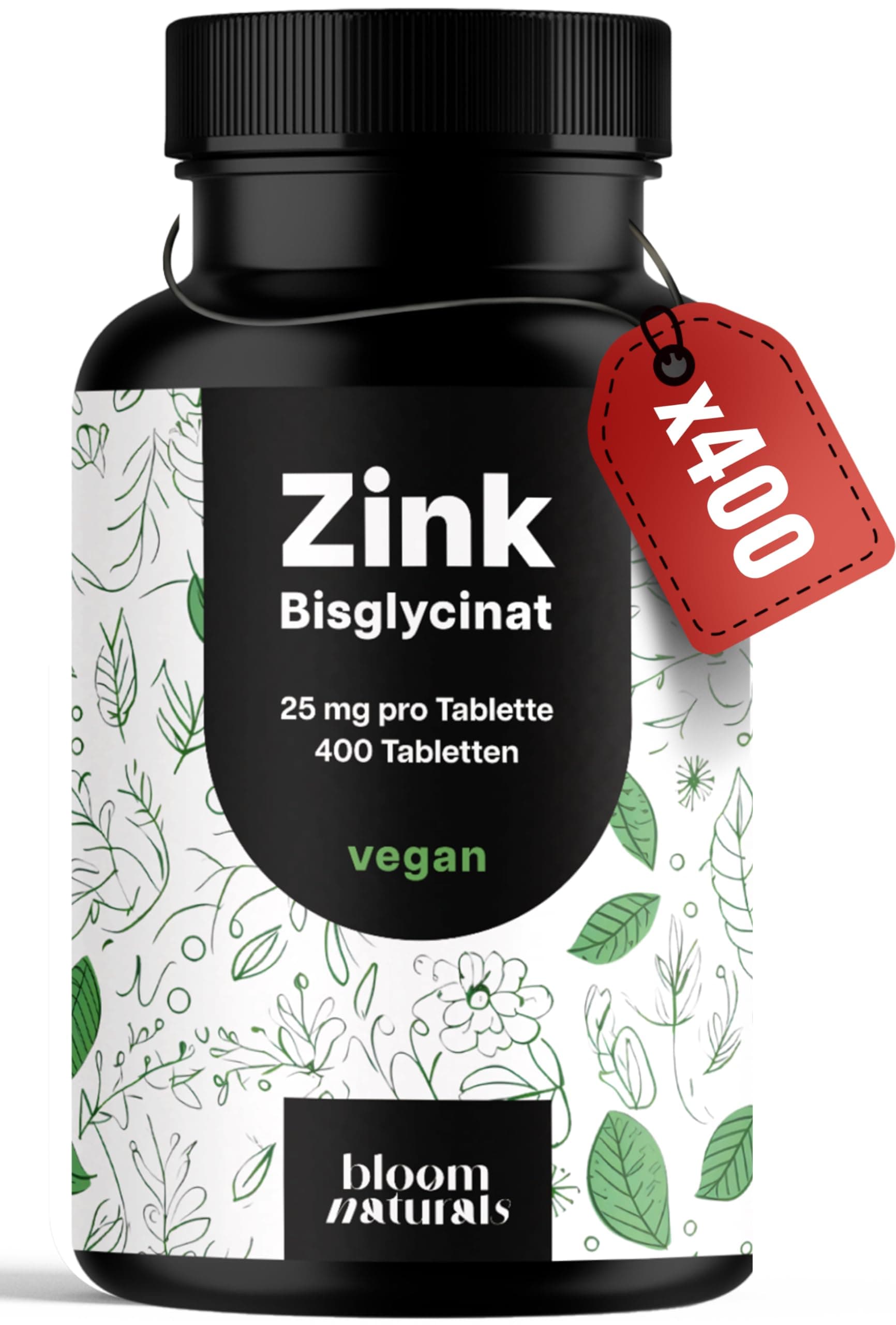 Bloom Naturals Beauty Supplements Zink Tabletten hochdosiert 25mg - 400 Tabletten