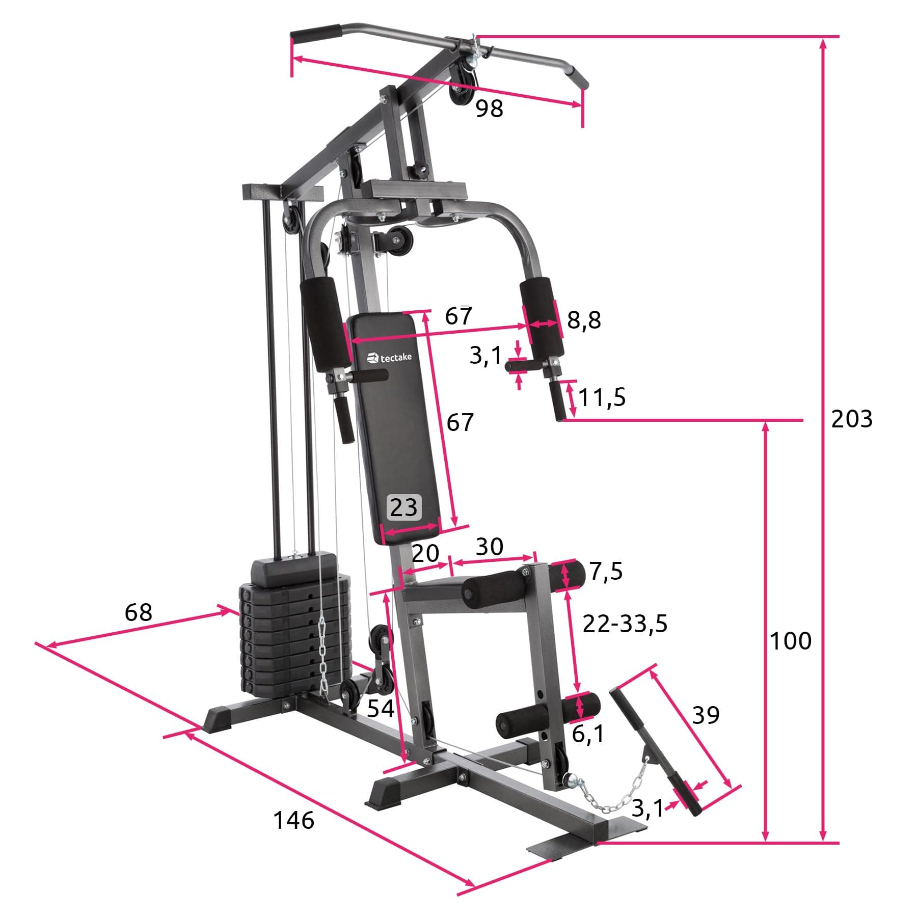 tectake 800546 Kraftstation Fitnessstation Heimtrainer – Bild 6
