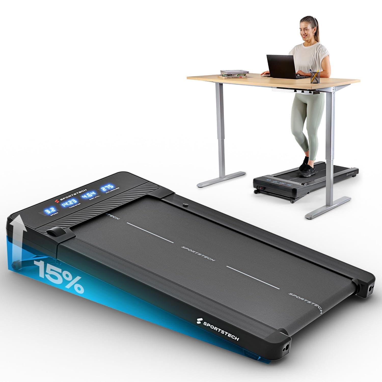 Sportstech Spad500 Laufband, 126 x 58 x 15,8 cm, 27,6 kg