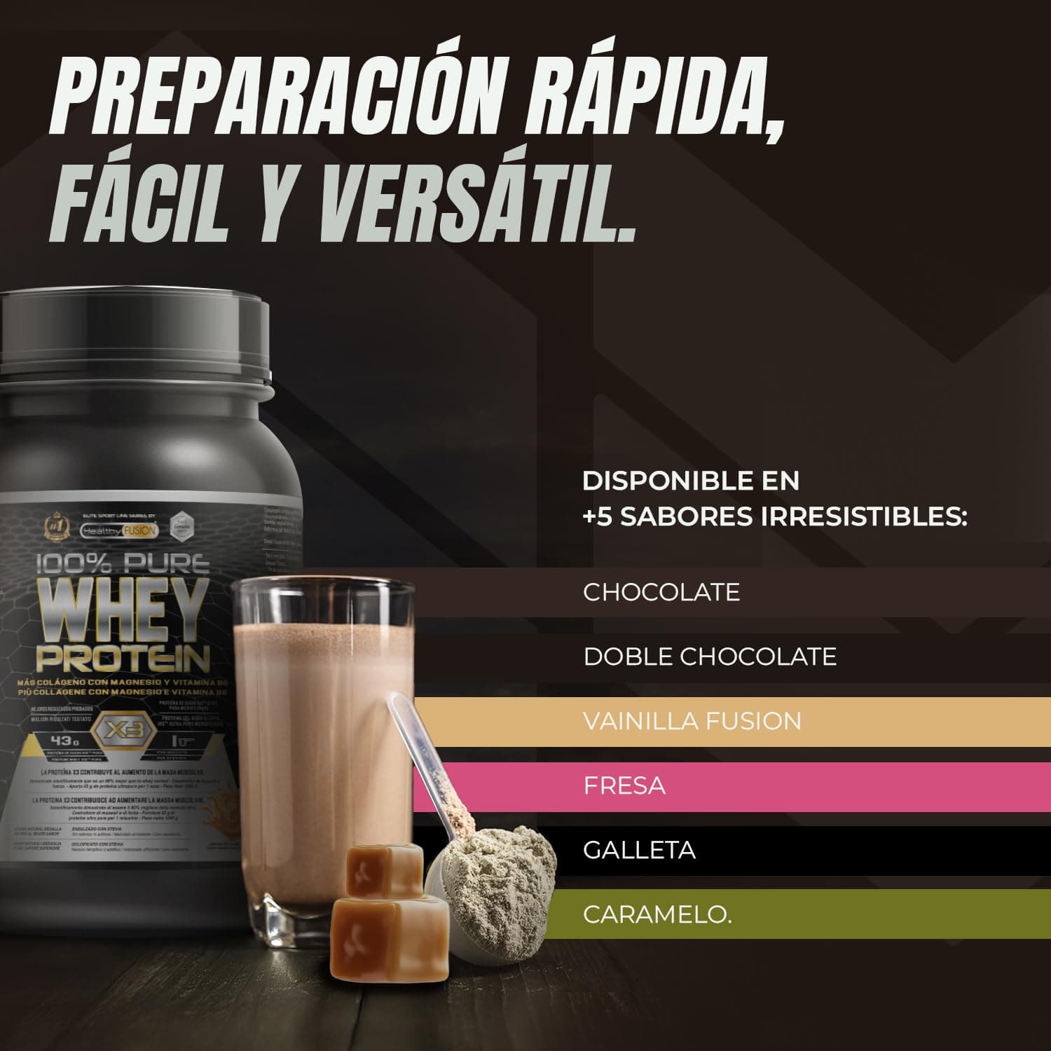 Healthy Fusion Whey Protein Healthy Fusion | Proteína pura con Colágeno, Magnesio y Vitamina B6 | 43g – Bild 4