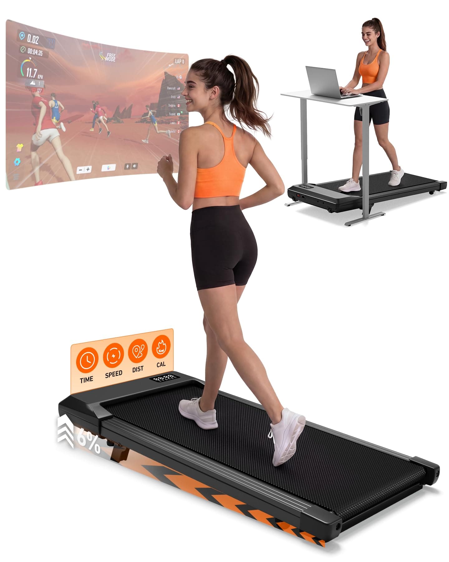 MJWW Raceable Walking Pad mit 6%-9% Steigung