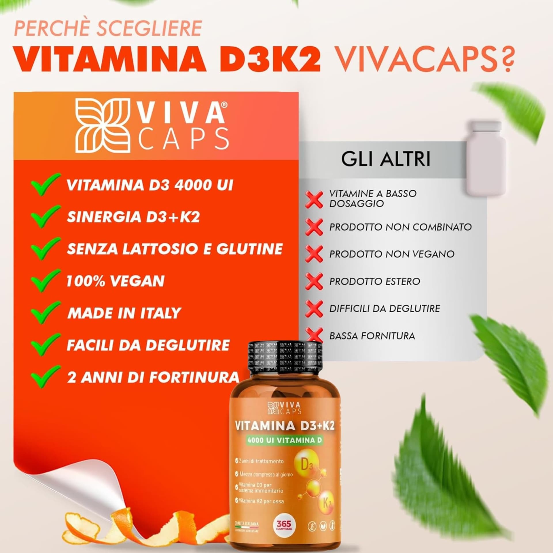 VIVACAPS Vitamina d3 k2 mk7 vegana alto dosaggio 365 Micro compresse – Bild 3
