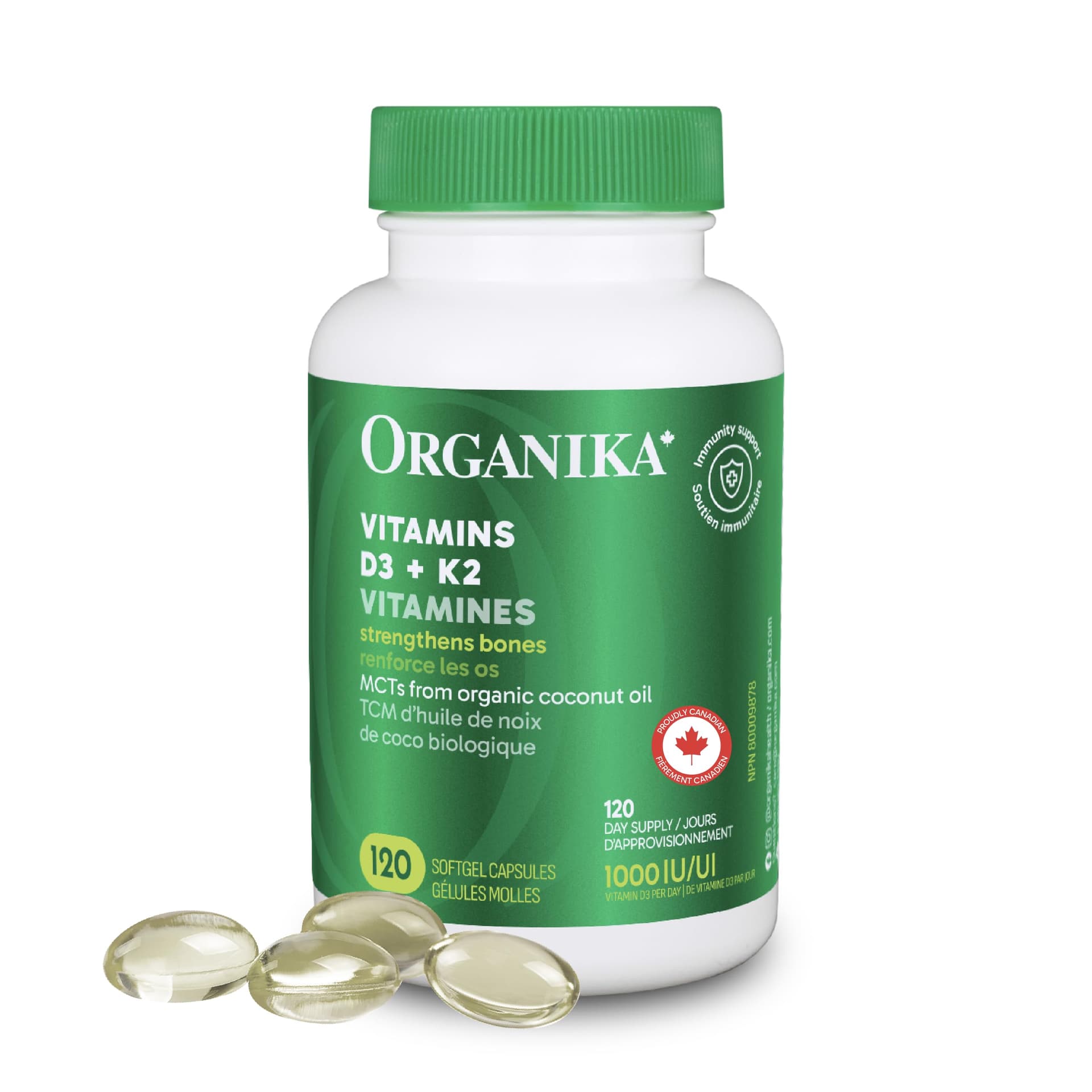Organika Vitamin D3 + K2 (MK7)- 1000IU D3 and 120mcg K2 per